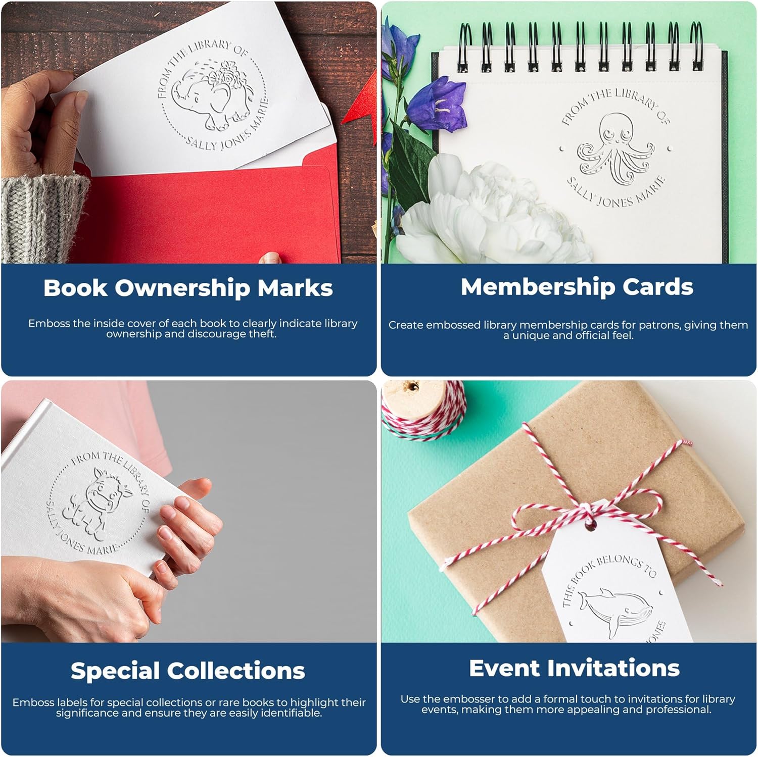 Personalized Book Name Embossed Stamp, Custom Made Reader Paper Embosser, 1-5/8 Size - Ideal for Kindergarten Teachers - Desk Friendly Turtle Design Library Embossing Seal - Custom Desk Embosser