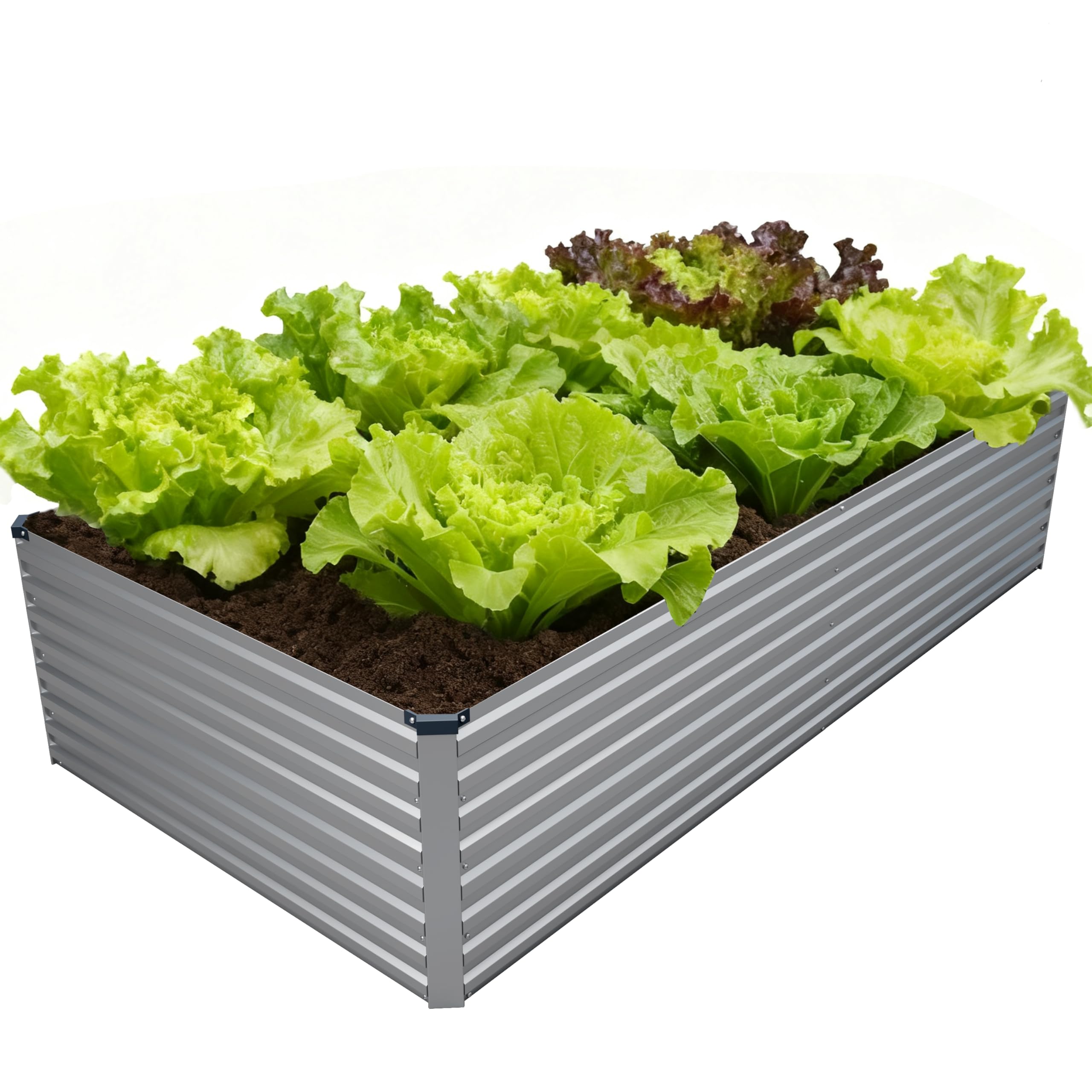 diiyiv galvanized raised garden bed kit outdoor patio,8x4x2ft large rectangular metal planter boxes,deep root box planter for gardening,vegetables,flowers,herbs-silver
