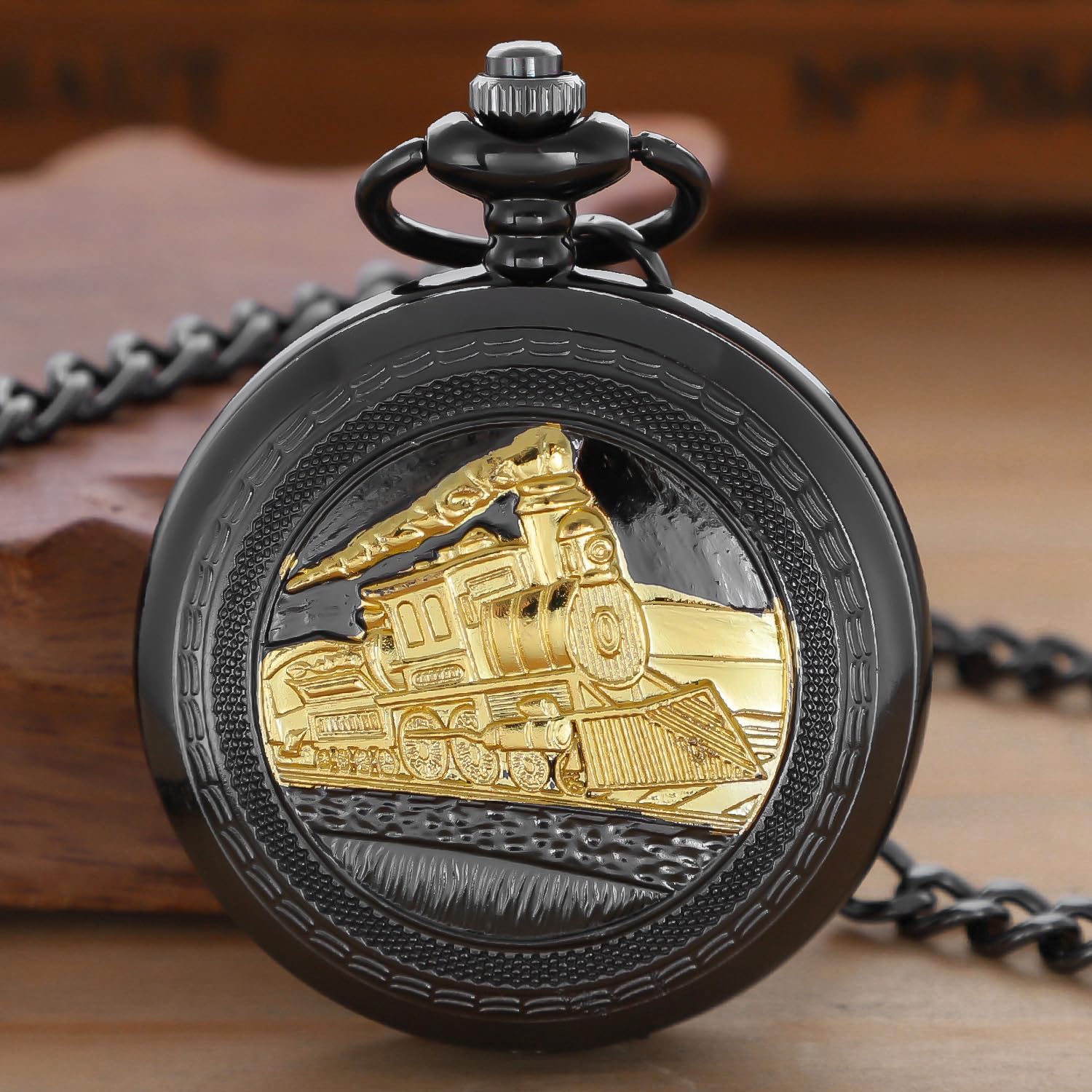 Locomotive Bronze Pocket Watch for Men,Arabic Numerals White Dial Pocket Watches for Men, Men's Pocket Watch with Chain