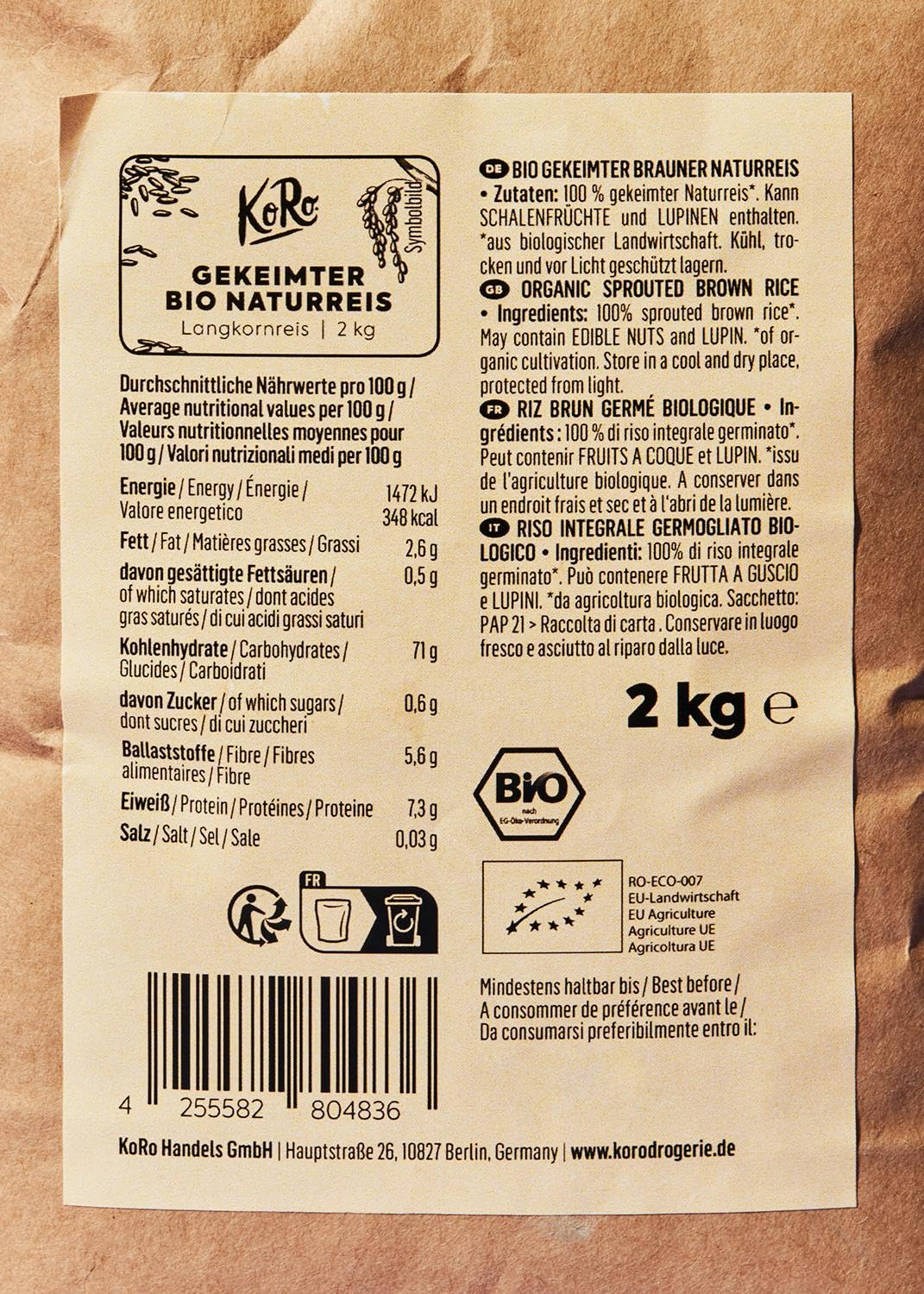 KoRo - Riso integrale germinato 2 kg - lievemente dolce, aroma intenso - da agricoltura biologica - confezione convenienza