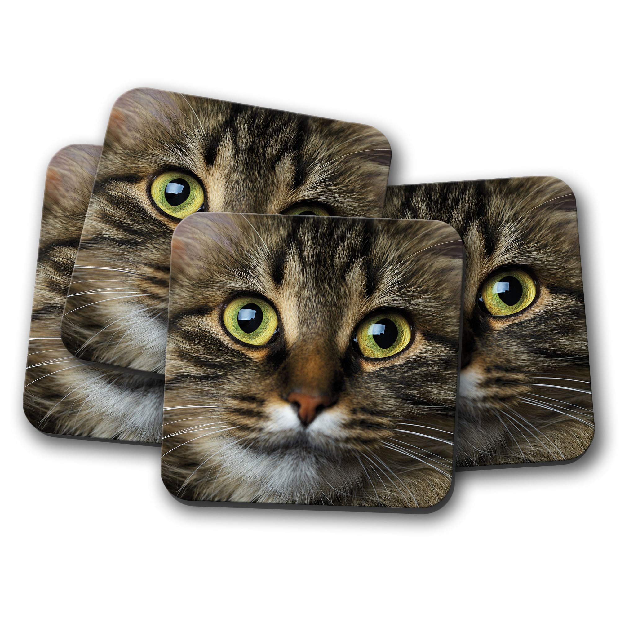 Destinationvinyl Multicolor 4 Set - Cute Tabby Cat Coaster - Kitten Cats Mum Sister Auntie Gran #14164