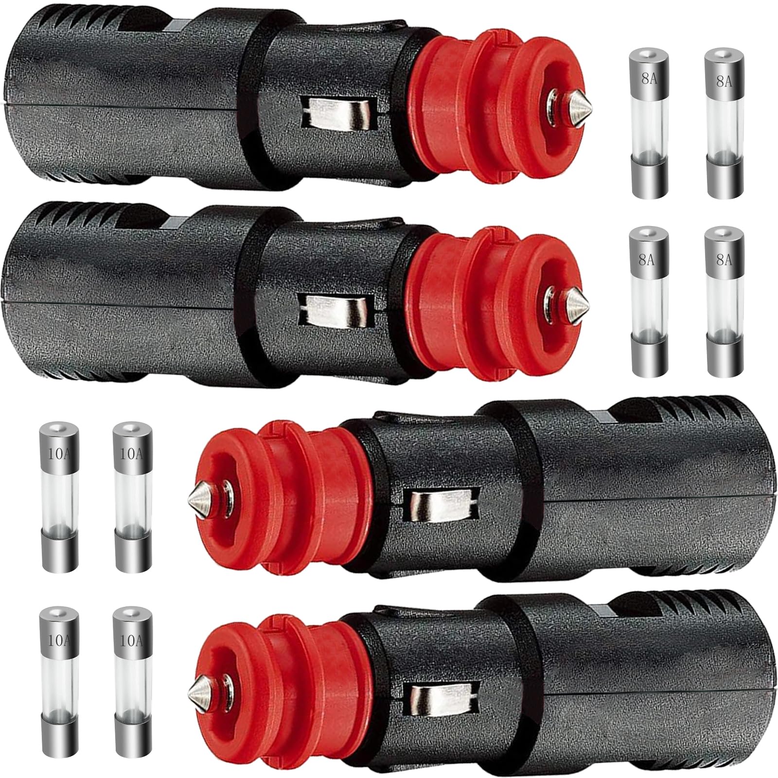 4 Pcs Prise Allume Cigare 12V Male, Prise 12V Voiture Avec Fusible 8A&10A, Universelle Prise Allume-Cigares 12V-24V, Pour Camions