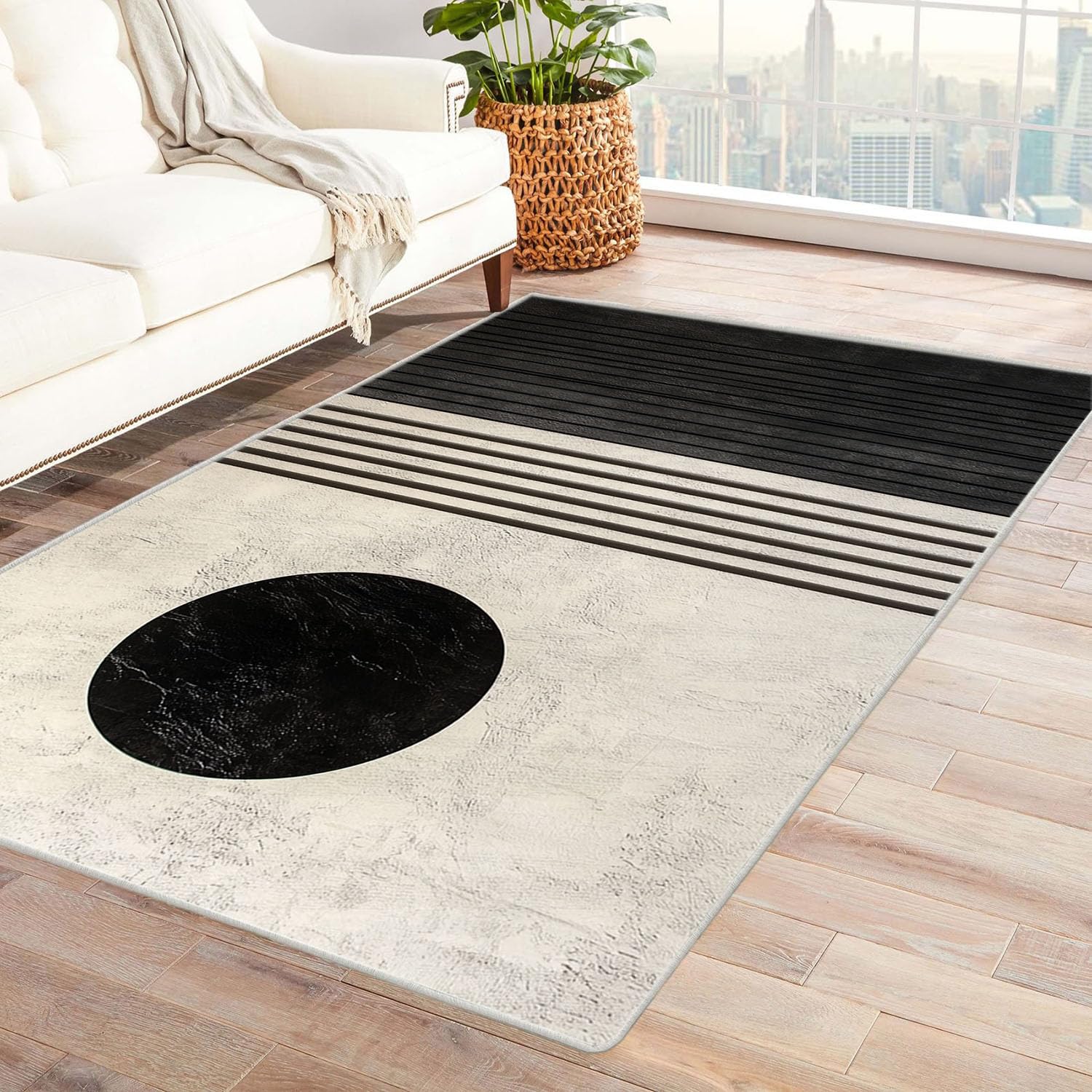 Tapis imprimé ligne abstraite au design géométrique et finitions soignées