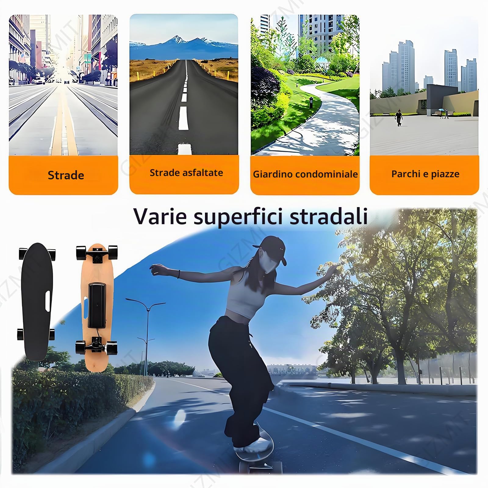Skateboard elettrici per adulti, skateboard elettrico per tutti i terreni con telecomando - velocità massima 15mph, autonomia 8 miglia, skateboard per adolescenti e adulti, struttura resistente
