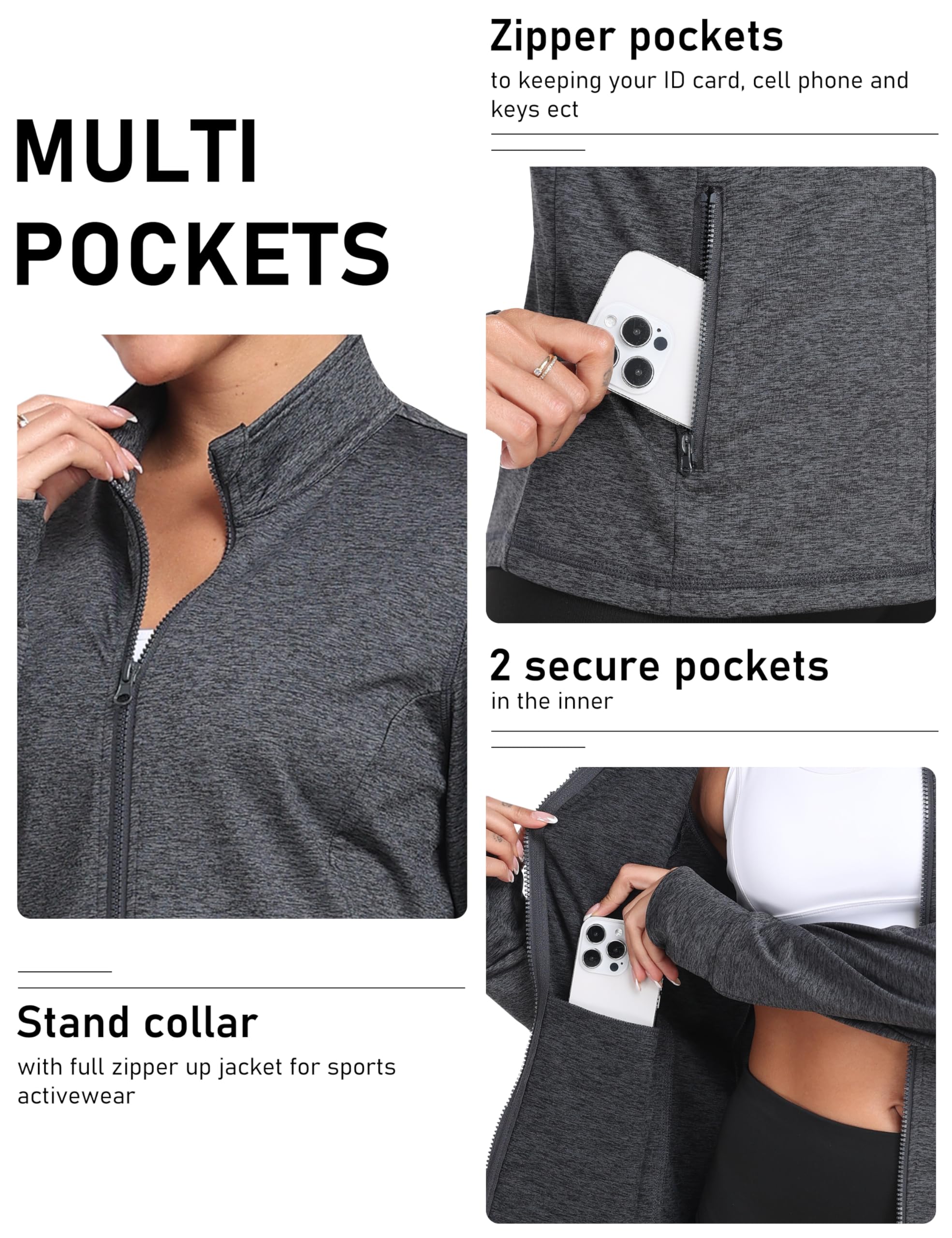 MoFiz Chaqueta deportiva con cremallera completa para mujer, con forro polar, chaqueta deportiva para correr y entrenar con bolsillos