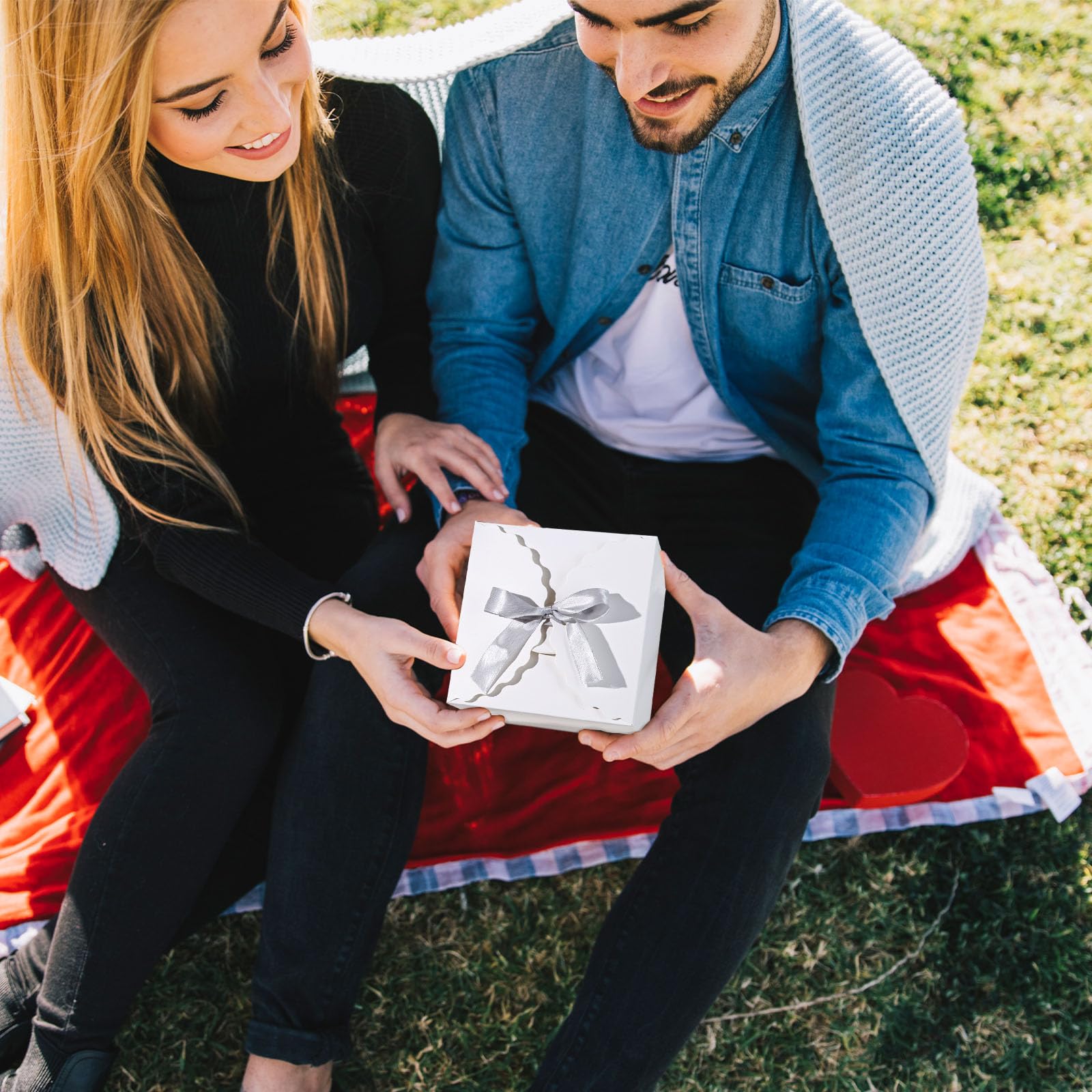 12 Small Gift Boxes With Lid, 10.2 X 10.2 Cm, Square White Gift Box With Ribbons, Party Gift Boxes For Wedding, Birthday, Christmas Gift Boxes, Small - View #3