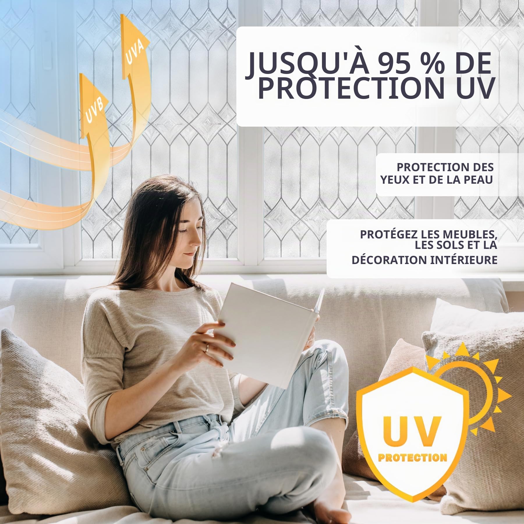 ARTSCAPE Regent | Film de confidentialité pour fenêtre avec Motif en Verre au Plomb texturé | Non adhésif et Protection UV | Facile à appliquer et Amovible | 61 x 91 cm