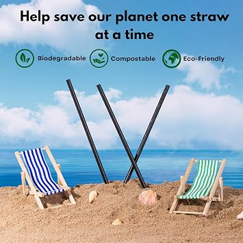 Paper Straws Multicolored - Eco-Friendly Alternative to Plastic Straws 100% Biodegradable and Compostable - Perfect for Drinking, Cocktails, and Parties (100, Black)