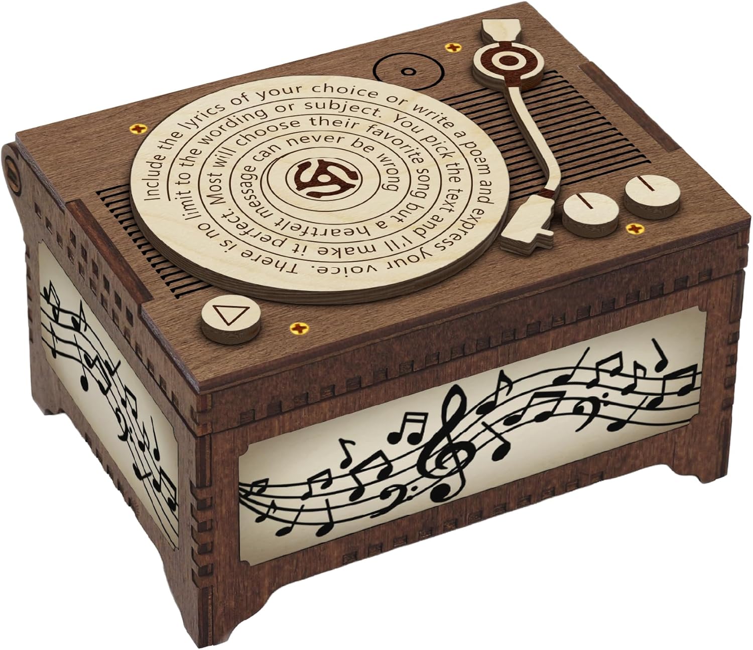 Retro Vinyl Record Player MP3 Music Box, Custom Photo Print Inside, Plays Any Song