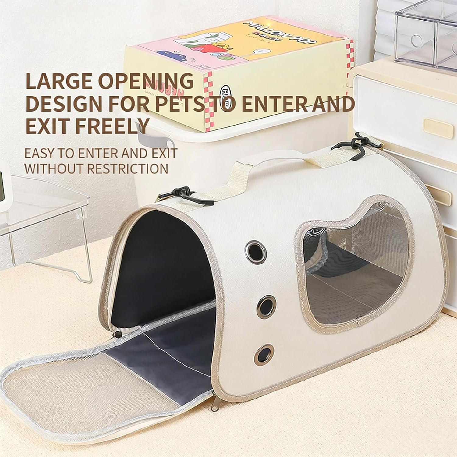 Large Capacity Ventilated Pet Carriers for Small Features Adjustable Strap Water Oxfords Fabric Size Breathable Oxfords Carriers Spacious and Ventilated for Small Animals