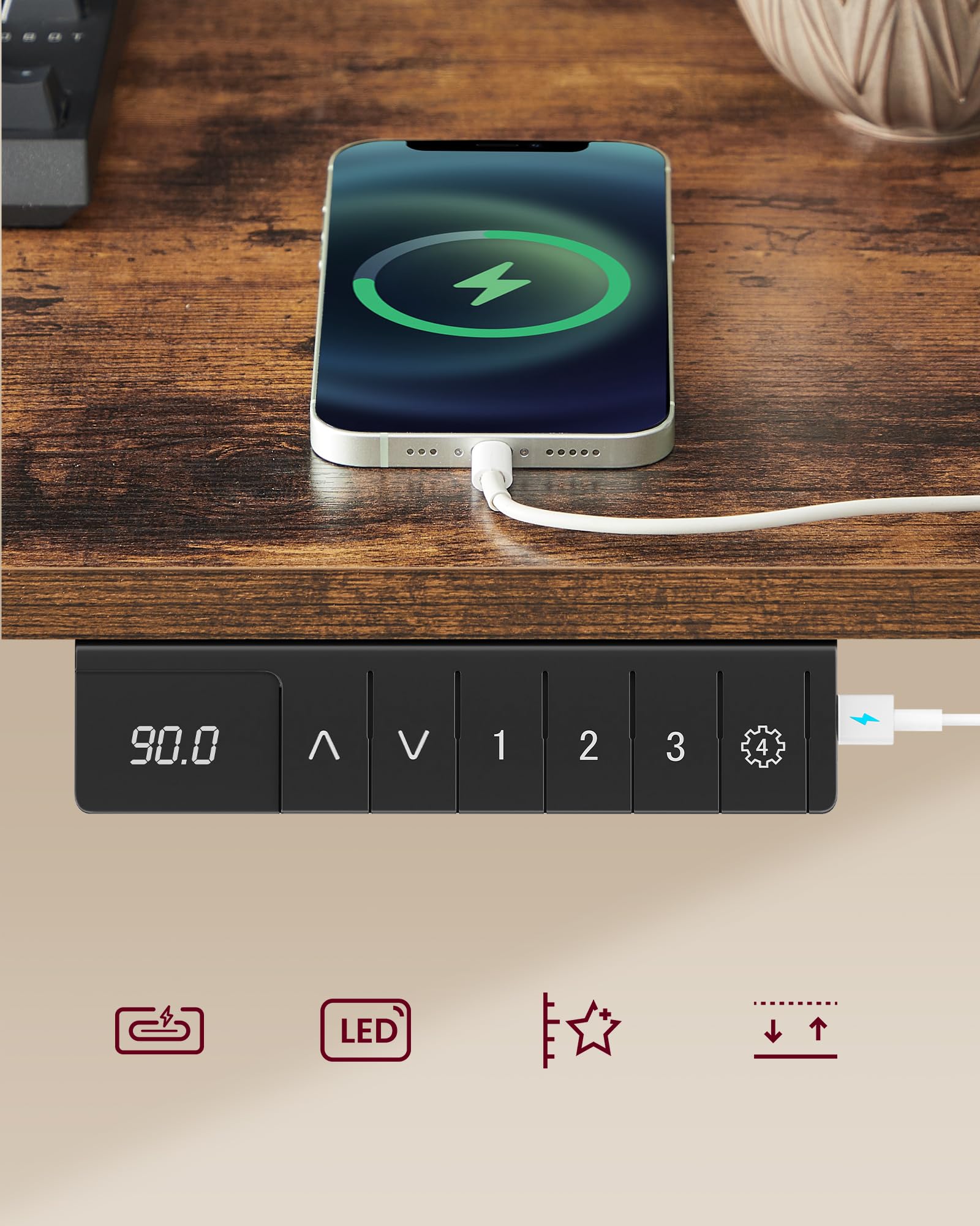 VASAGLE Biurko elektryczne z regulacją wysokości, podstawa pod monitor