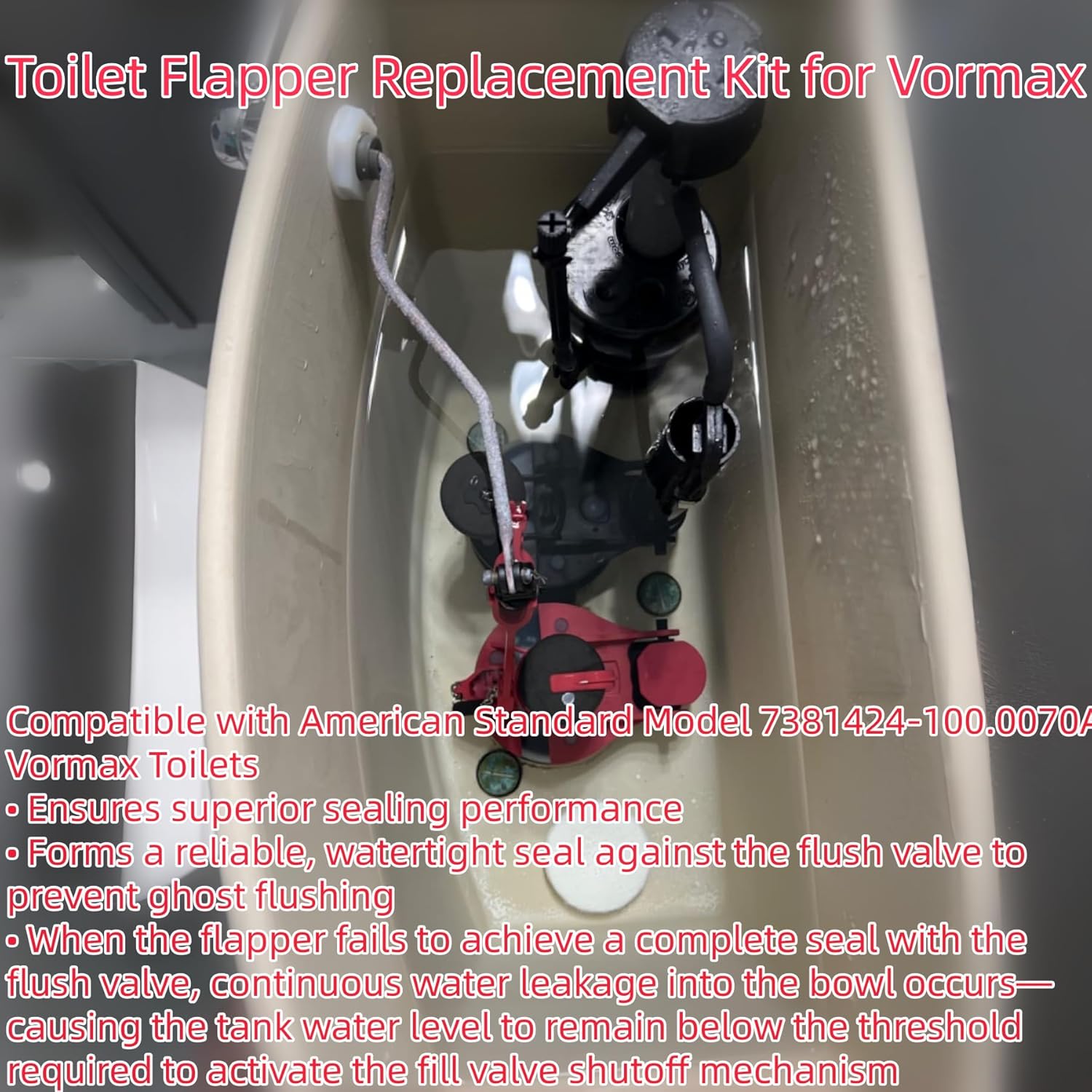 Toilet Flapper Replacement Kit 7381657-200.0070A for American Standard Vormax Toilets compatible with Vormax models (4270A, 4370A, 4570A) Dual Flappers with Silicone Seals, Metal Chain & Teeter Bar