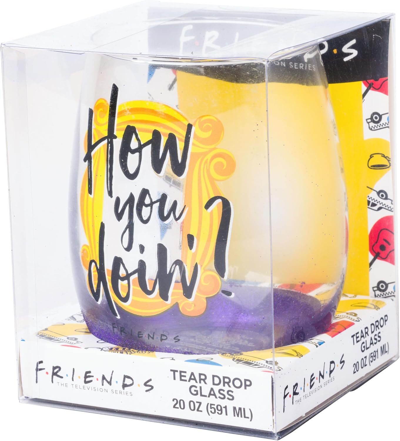 Silver Buffalo Friends “How You Doin'?” Stemless Tear Drop Glass, 20 Ounces