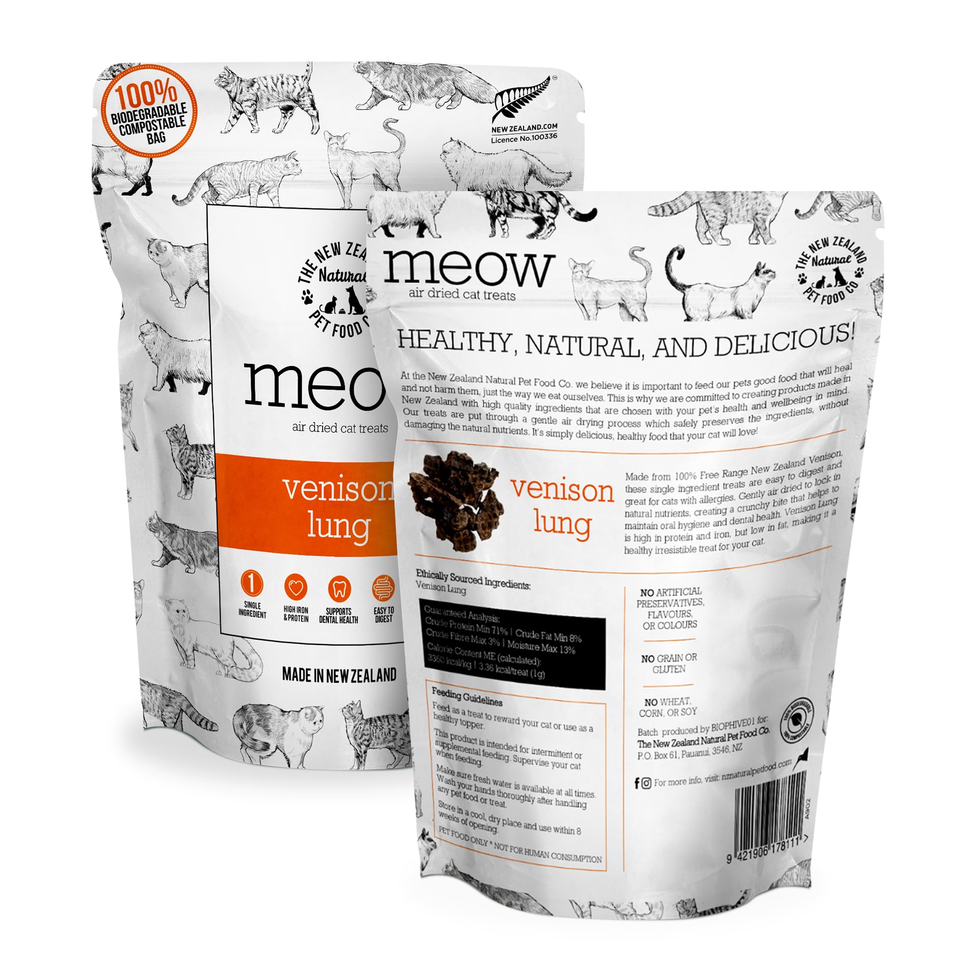 The New Zealand Natural Pet Food Co Meow Freeze Dried Cat Treats - New Zealand Green Mussel, High Protein, Healthy Cat Snacks and Toppers, All Natural for All Life Stages, 1.76 oz