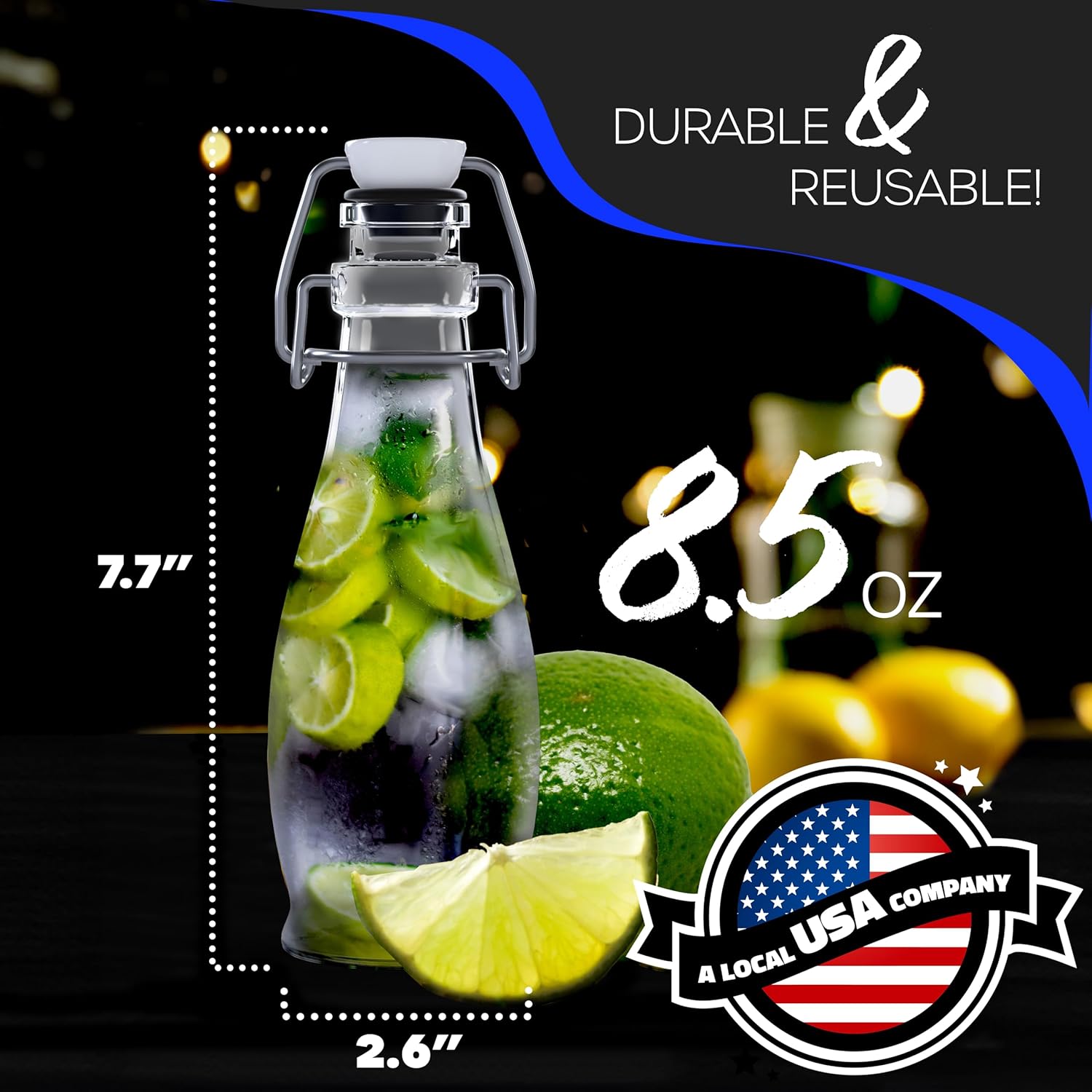 Nevlers 8.5 Oz / 250 mL Teardrop Flip Top Glass Bottle 12 Pack | Swing Top Glass Bottles with Lids, Shrink Wrap, Funnel, Brush, Tags & Marker | Resealable Bottles with Stoppers | Syrup Bottle Set - Image 3