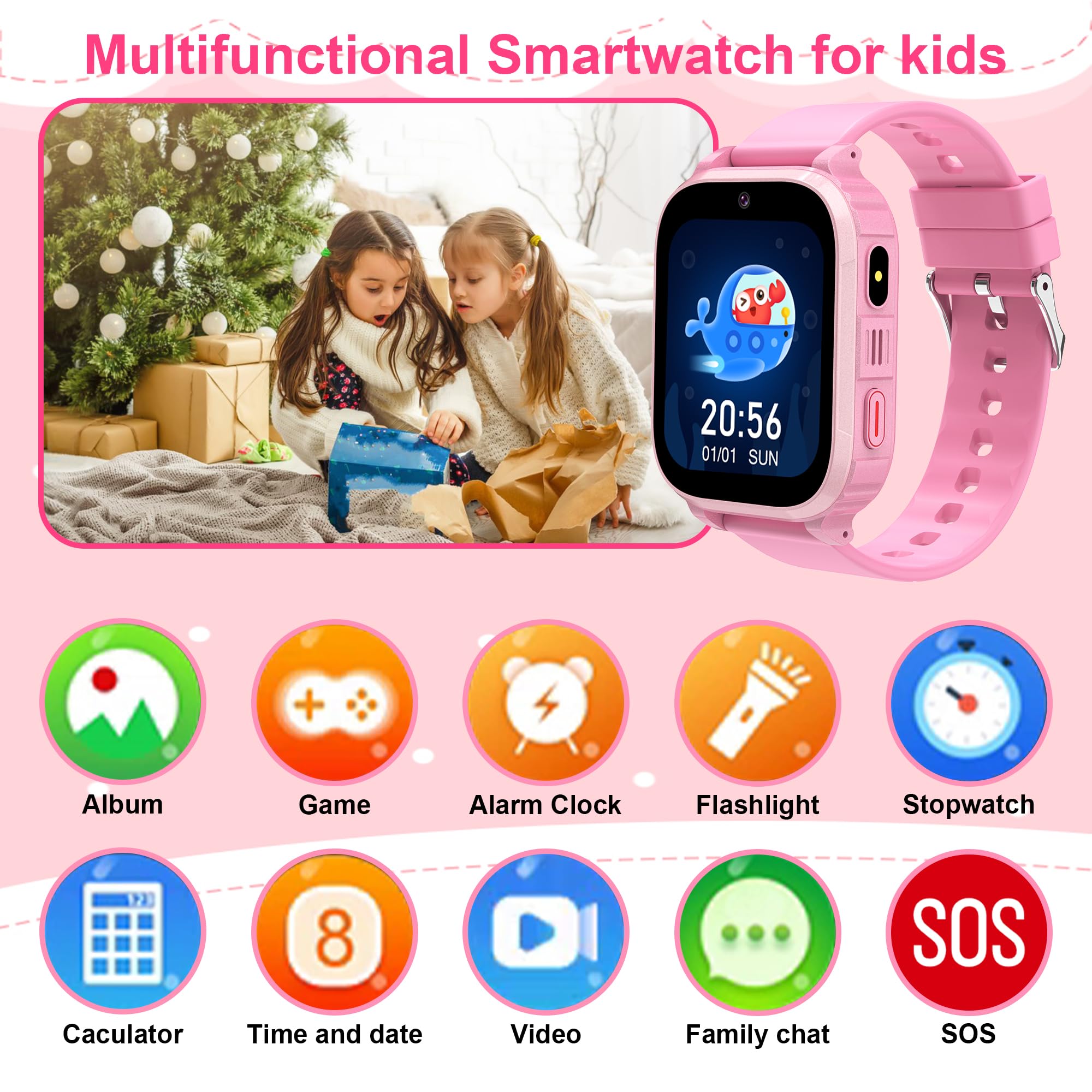 4G Smartwatch Bambini con GPS, Chiamate Video e Telefoniche, SOS, SMS, Face ID, App Store, Sfondo Multiplo, WIFI, Orologio Intelligente Bambini con Localizzazione in Tempo Reale&Modalità Scolastica