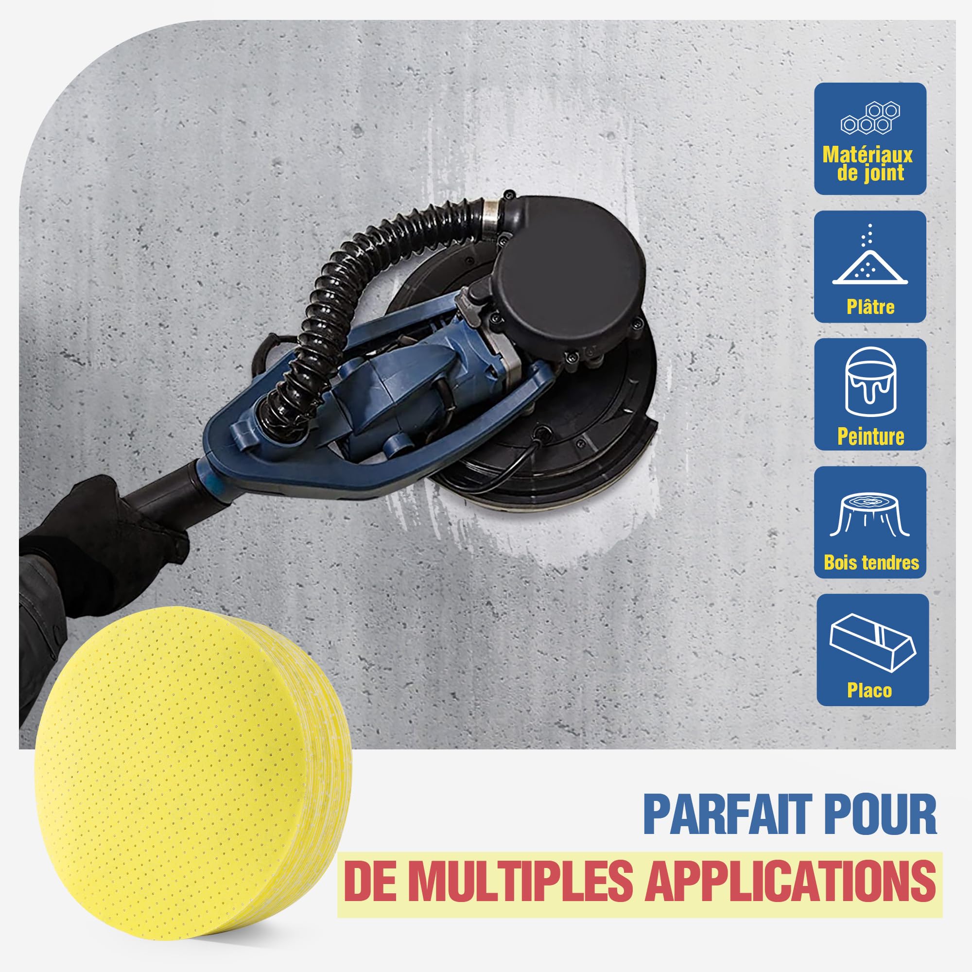 Selead Papel Abrasivo 225mm Abrasivos Permanentes 25 Piezas Grano 220 Discos Abrasivos Hojas Abrasivas Perforadas Drywall Sander