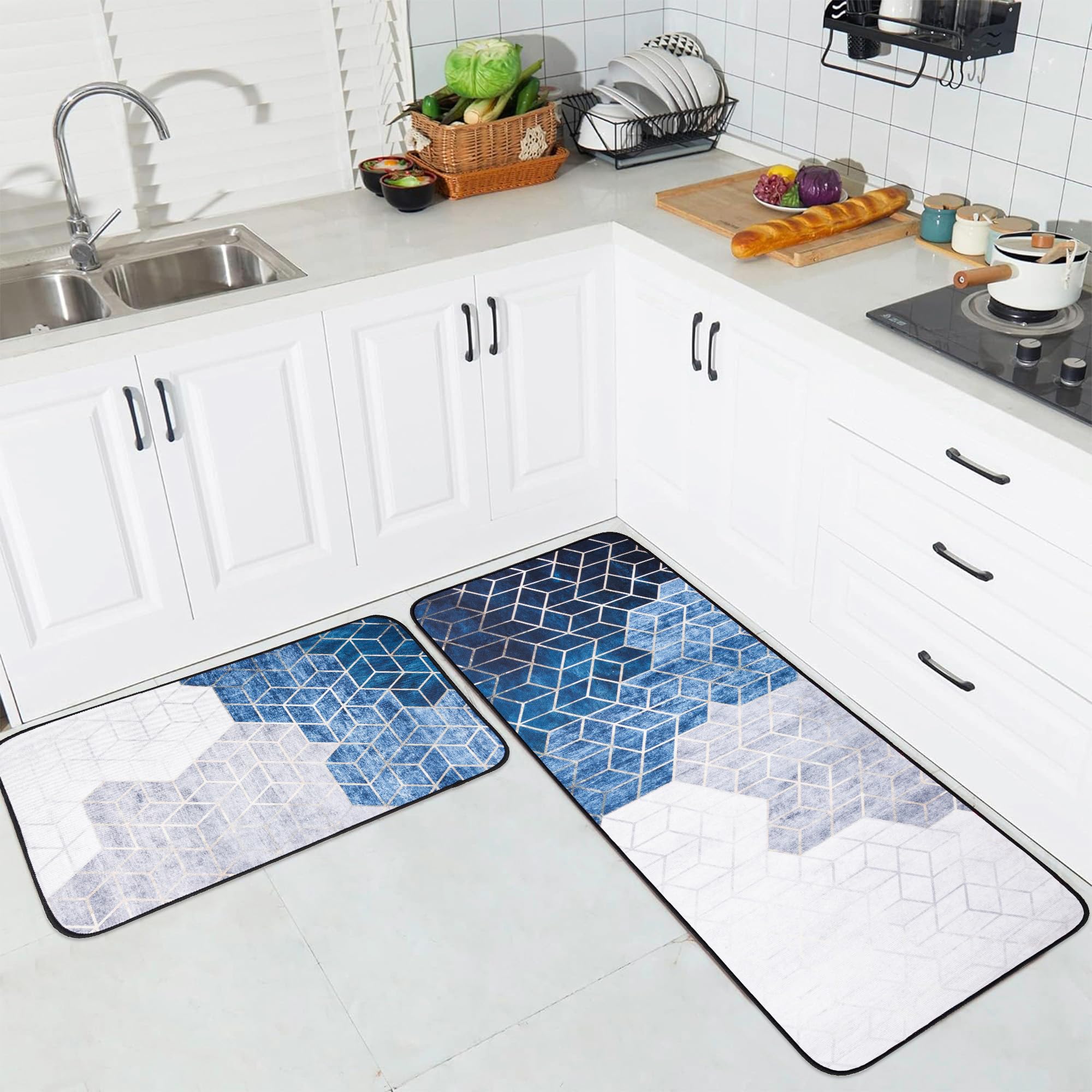 Kuber Industries 8 Pcs Kitchen Mat | Anti-Slip & Absorbent Kitchen Rug Mat | Door Mat & Kitchen Runner Set | Non Woven Floor Mat for Home, Kitchen, Living Room | HY0101 | Blue & Gray (B0D1VM1ZTL) Amazon Price History, Amazon Price Tracker