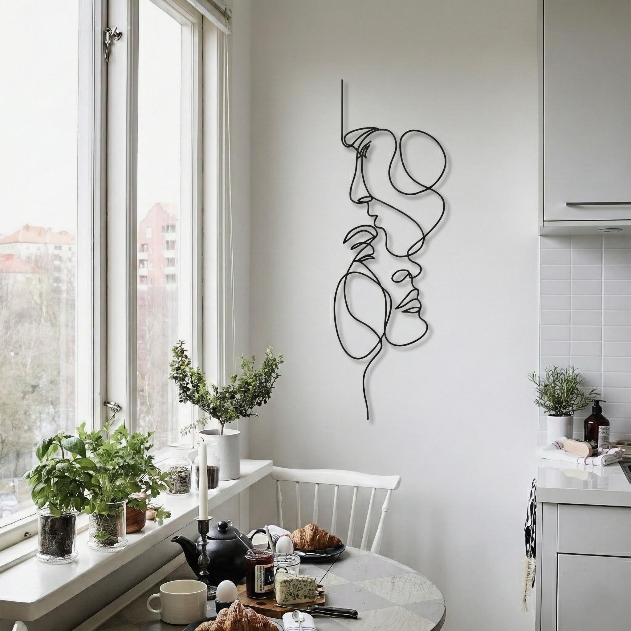 Linea dell’amore arte murale, arte murale in metallo, 2 volti, arte minimalista, arte geometrica, idea regalo innamorati (25 x 75 cm)