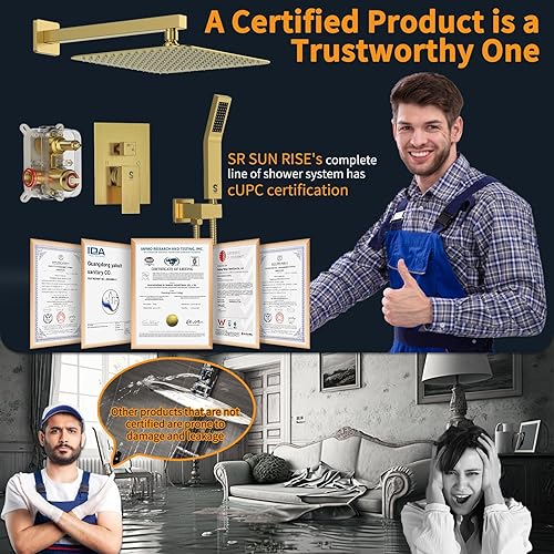 Miniatura 2 de SR SUN RISE Juego combinado de ducha mezclador de lluvia de lujo de 12 pulgadas, sistema de cabezal de ducha de lluvia montado en la pared, acabado