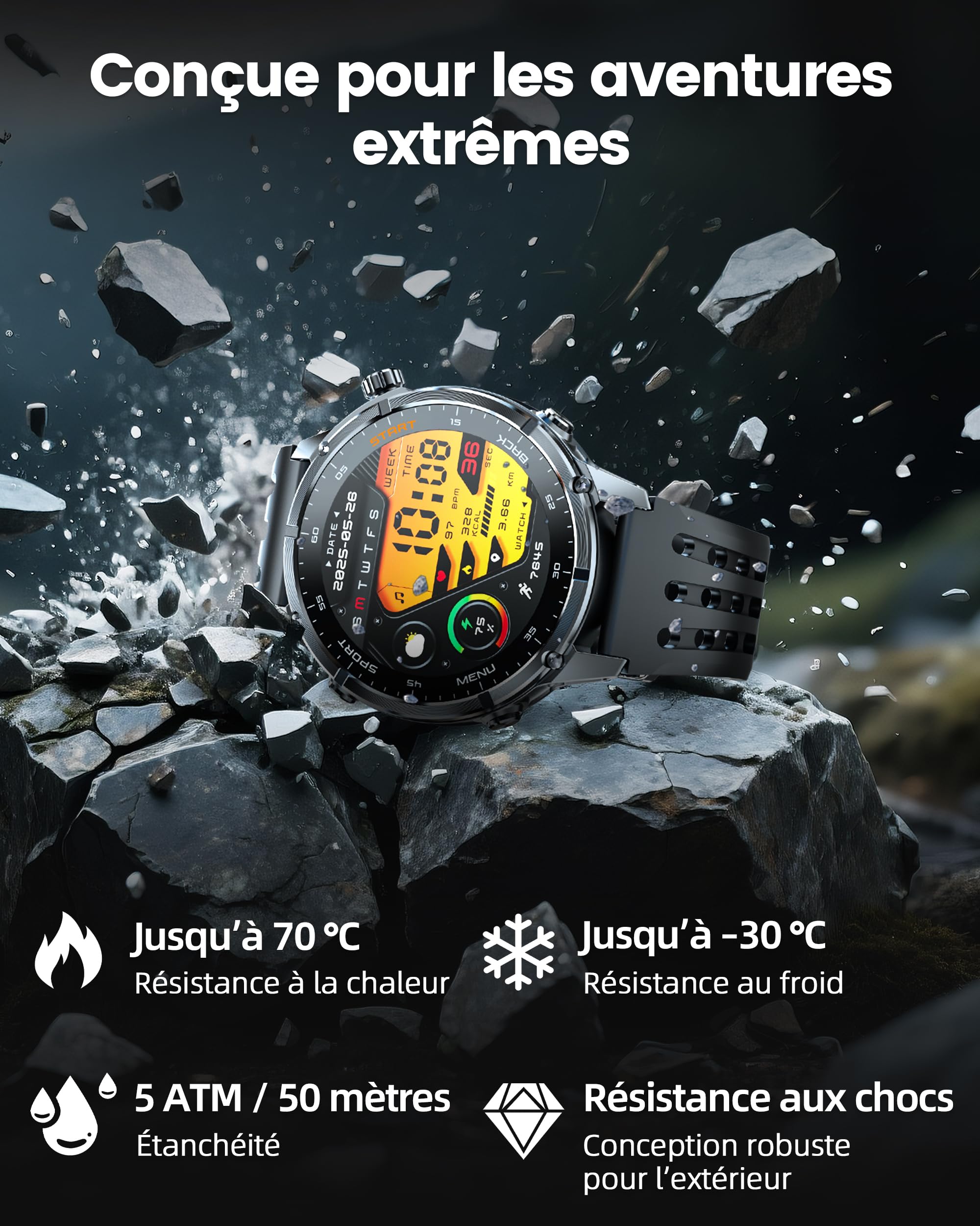 WalkerFit Smartwatch Uomo GPS 2025, Display AMOLED 1,43", Orologio Sport con Chiamate Bluetooth, Impermeabilità 5ATM, Autonomia Prolungata, 170+ Modalità Sport, Compatibile Android iOS (Nero)