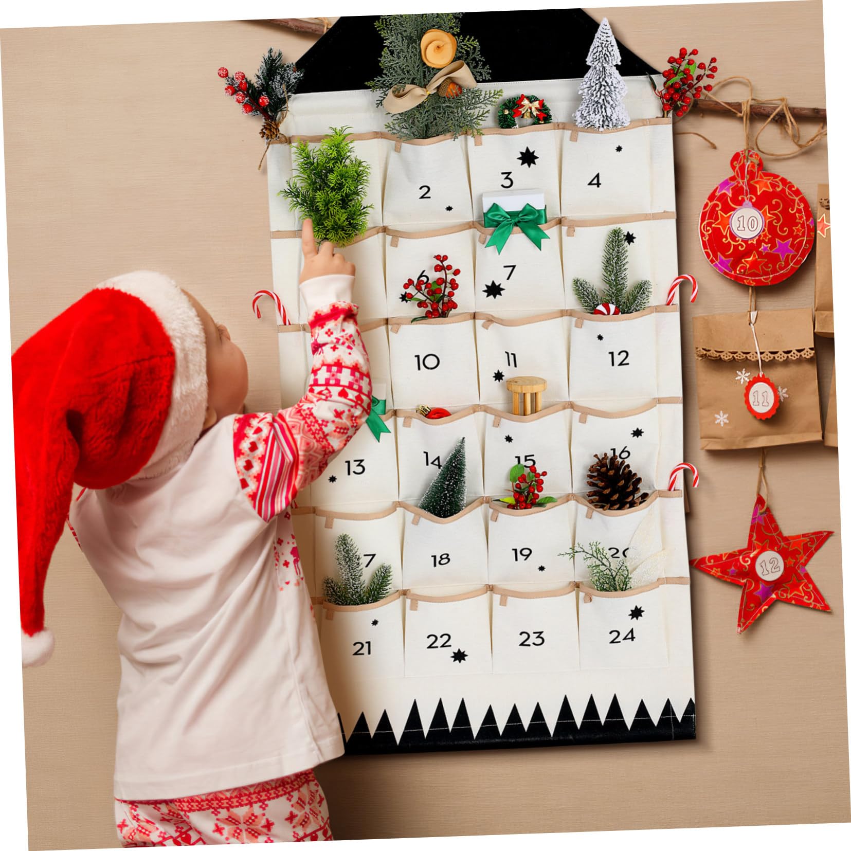MAGICLULU Aufbewahrungstasche Über Der Tür Geschenkpapier-organizer Weihnachts-countdown-dekoration Weihnachts-adventskalender Mit Taschen Wandteppich Ornament Hängend Baumwolle Kind