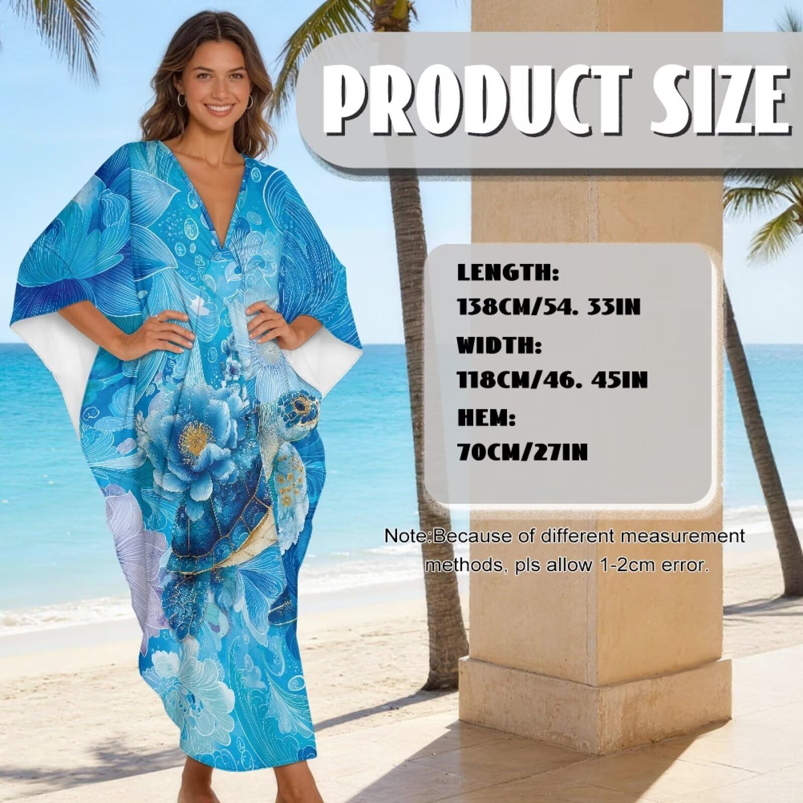 Xoenoiee Damskie sukienki kaftanowe kaftan plus size rękaw nietoperz strój kąpielowy okrycie dekolt w serek letnia sukienka plażowa jeden rozmiar