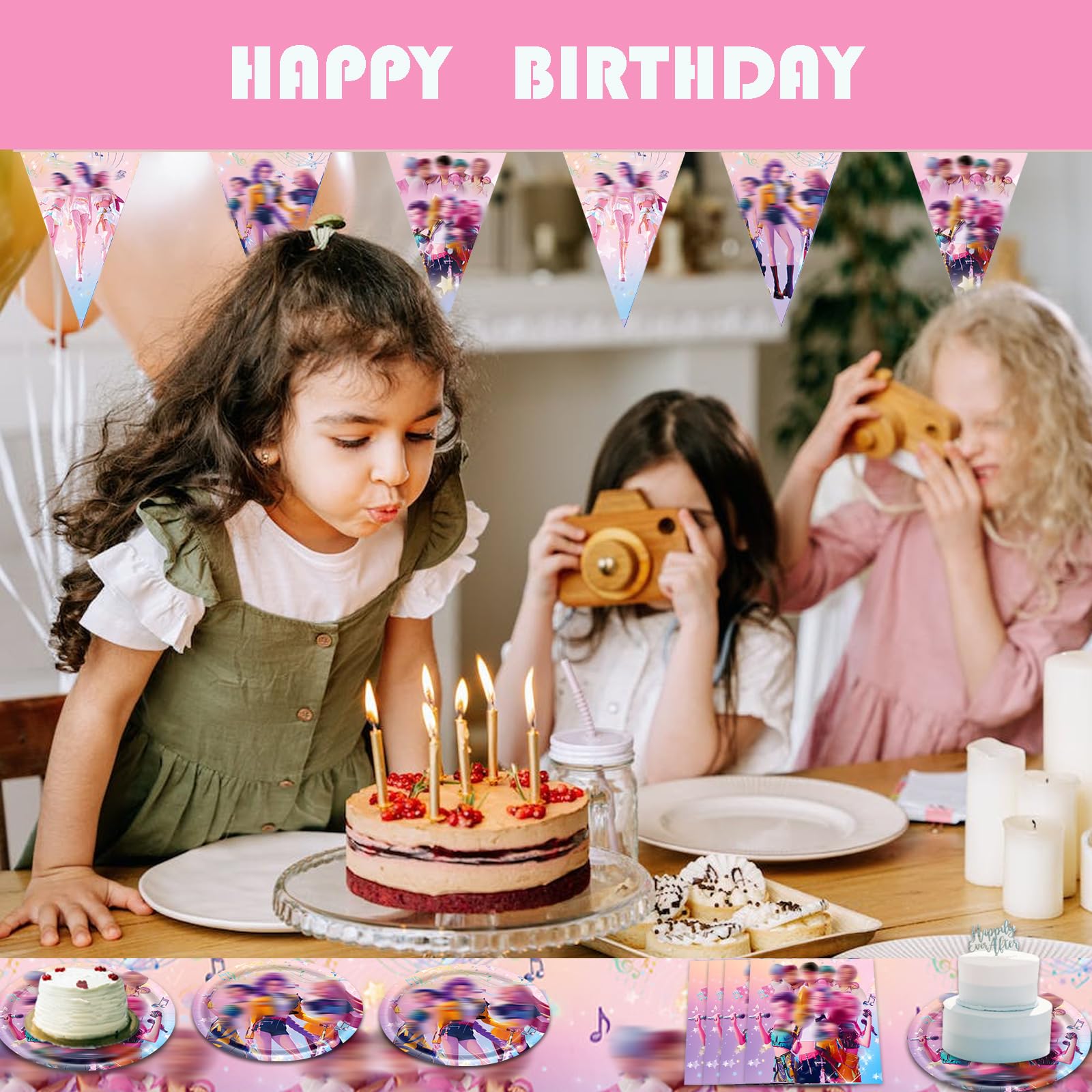 53 Pezzi Huntrs Set di Stoviglie a Tema per 10 Ospiti, Huntrs Piatti Carta Compleanno, Articoli da Tavola per Feste di Compleanno per Bambini, Include Piatto, Tovaglia, Tovagliolo