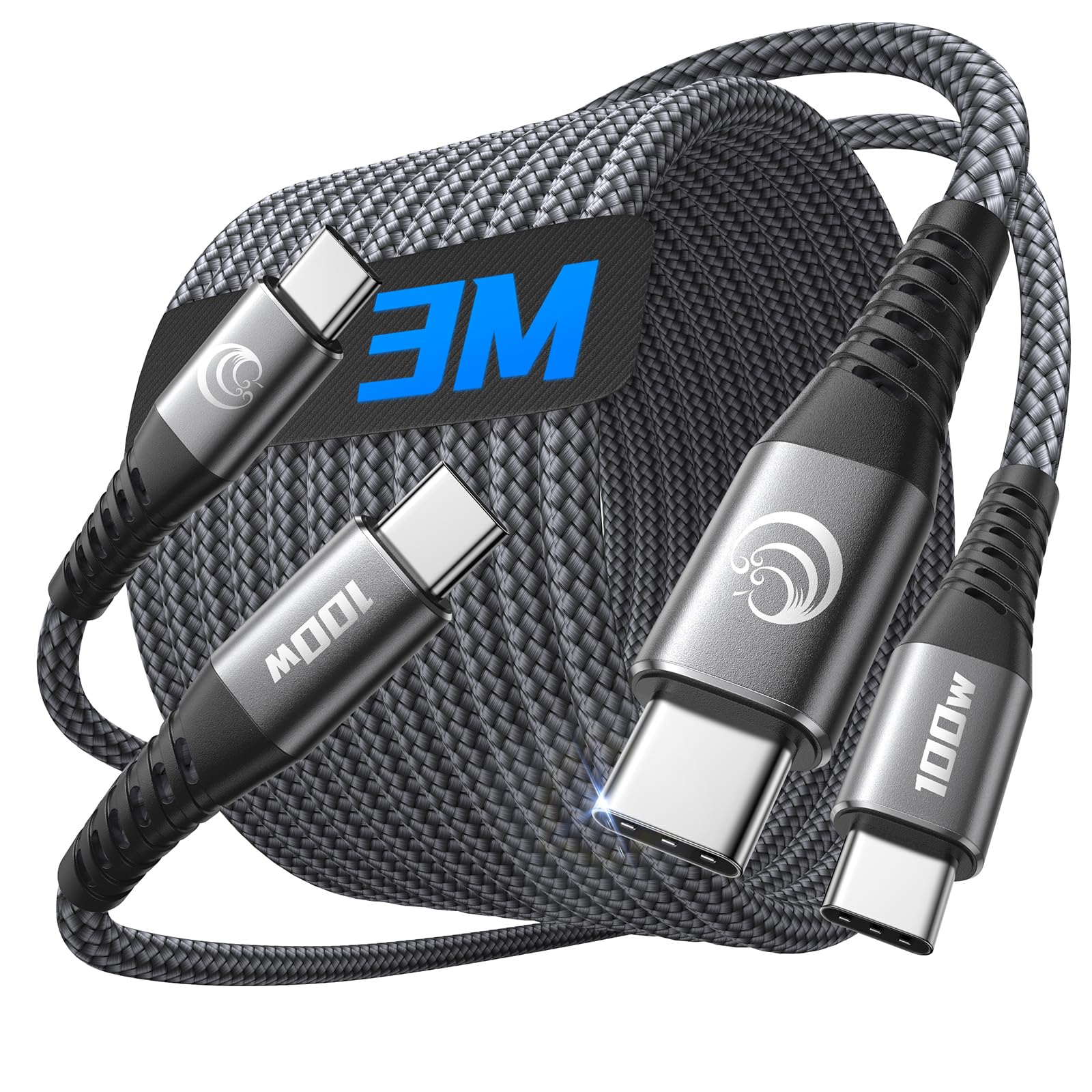 Aioneus USB C ケーブル【3M/2本 PD対応 100W 急速充電】CtoC 充電コード 長い Type-C to Type-C ナイロン編み 断線防止 高速データ転送 タイプc ケーブル iPhone 17/16/15 Pro Max/iPad/Samsung/Google Pixel/Sony/Xiaomi/Oppo/Switch/PS5等TypeC各種対応(グレー)