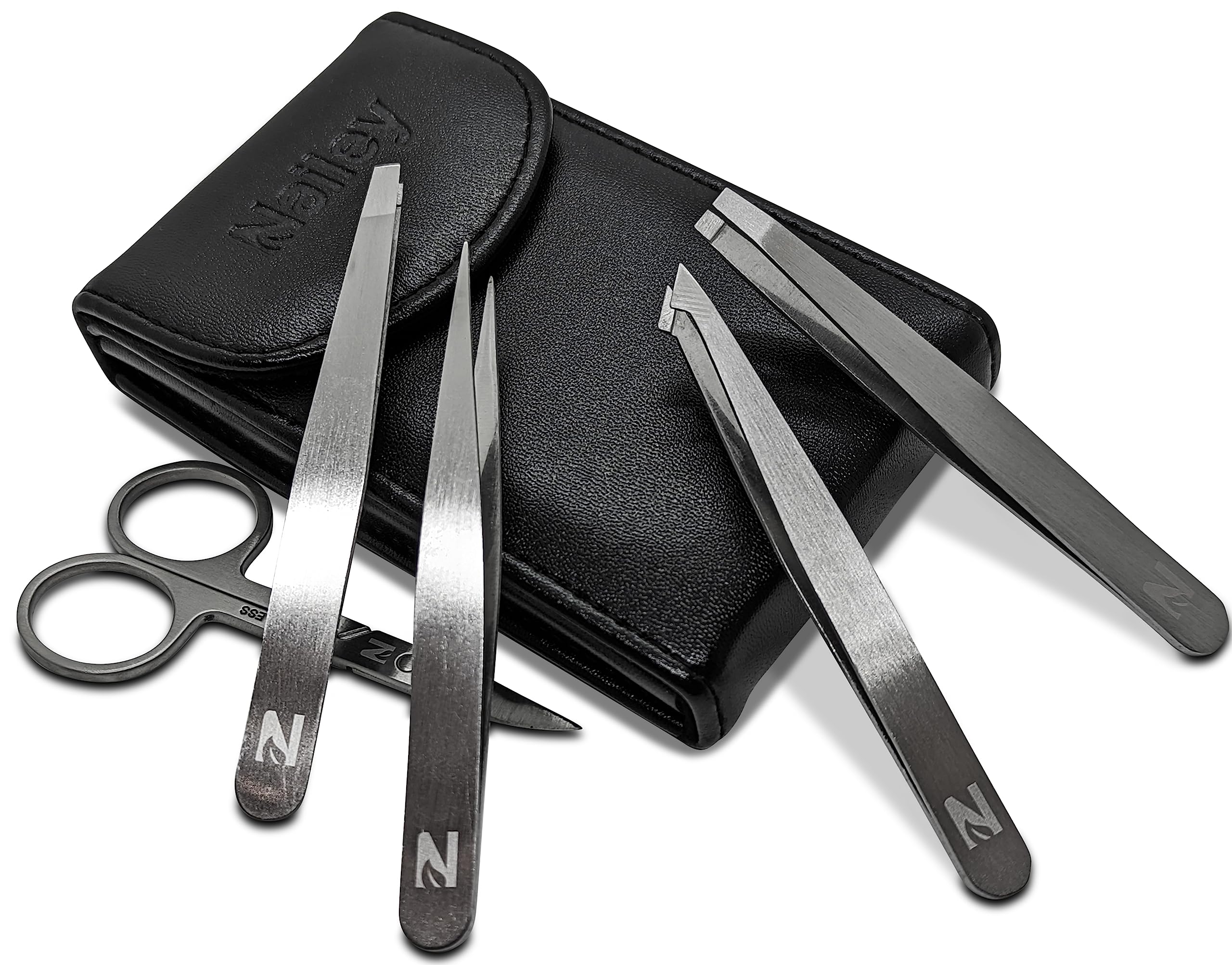 Pinzetten-Set 5-in-1 Mit Spiegel – Edelstahl-Pinzetten Für Augenbrauen, Haare & Haut