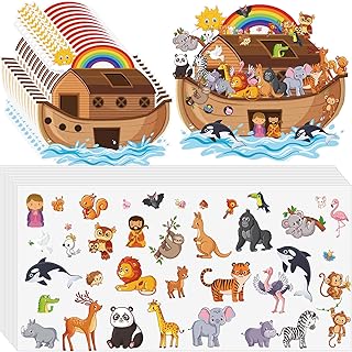 Noah's Ark Animal Sticker Scene Include Noah's Ark Backgrounds and Self Adhesive Animal Stickers Noahs Ark Decorations for Kids Crafts Classroom Activities (Noah's Ark, 12 Set)
