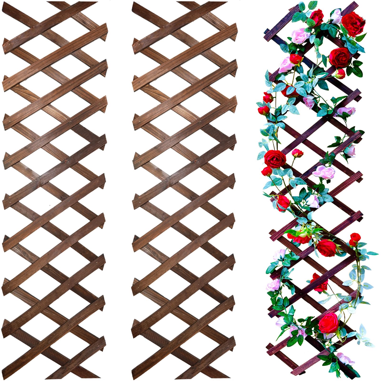 2Pcs Expandable Wall Trellis,180CM x 30CM Retractable Wooden Trellis for Climbing Plants Telescopic Lattice Fence Panels Outdoor,Thicken Garden Fence Trellis for Patio Room Garden Indoor Outdoor