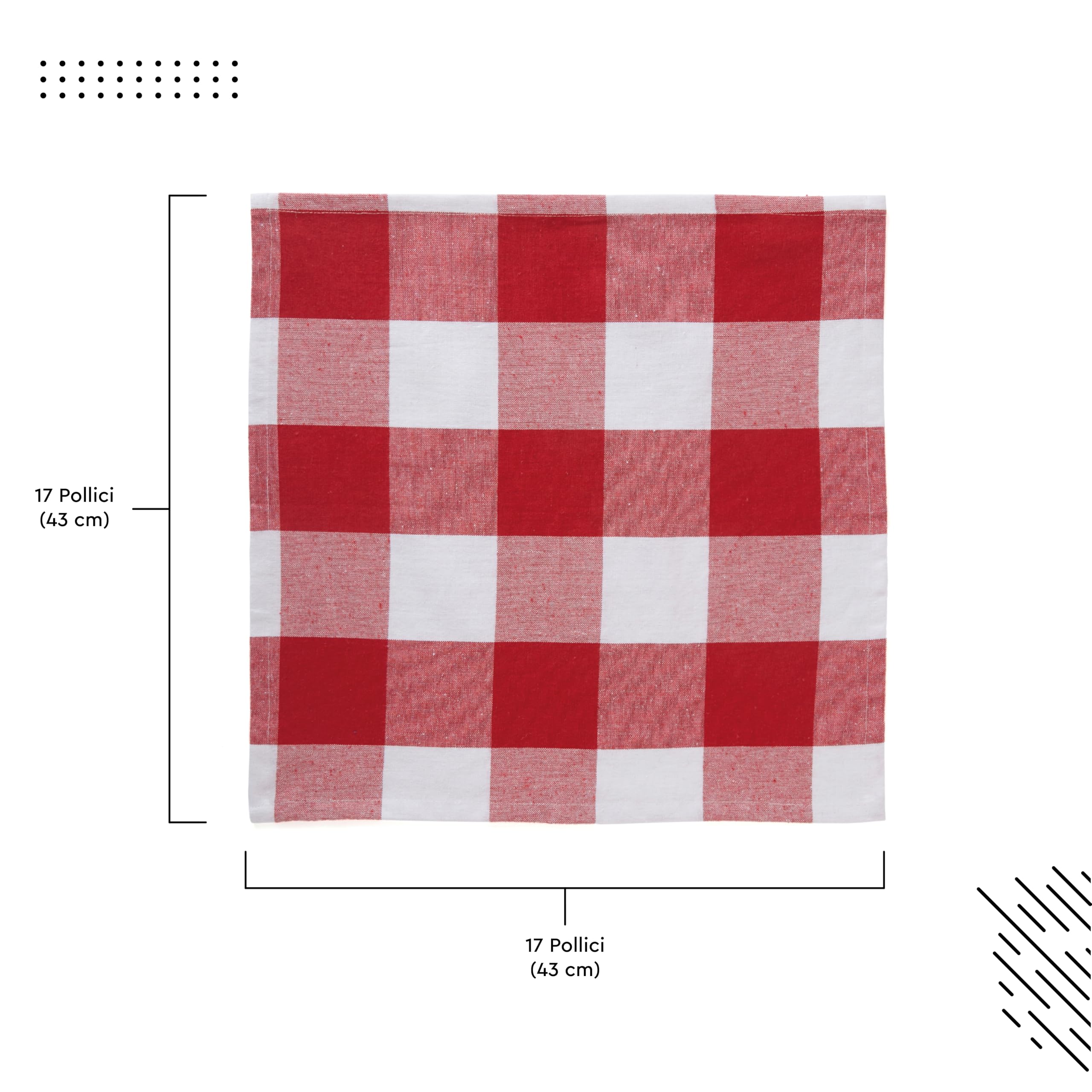 Encasa XO Tovaglioli di Cotone Set di 6 | Controlli rossi di Buffalo | Dimensione 43x43 cm | Tovaglioli da Tavola | Lavabili in Lavatrice e Riutilizzabili