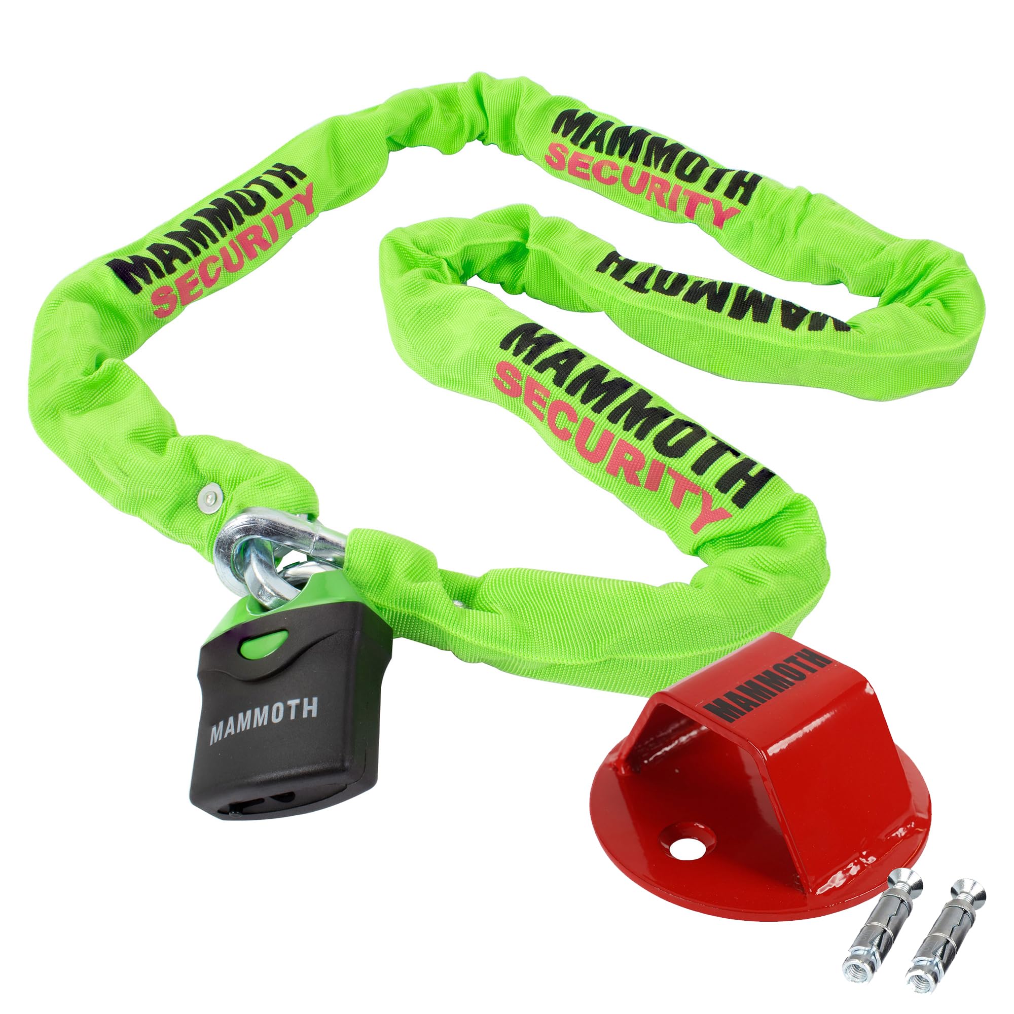Bike It Mammoth Security Heavy Duty Motorcycle Chain And Padlock + Ground Anchor 1.8M Length Steel Chain - Motorbike Scooter Security