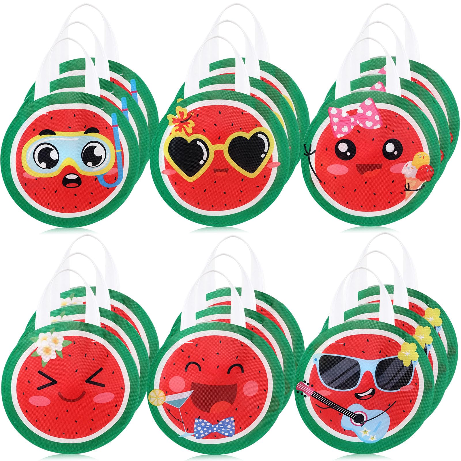 Silkfly 24 Pcs Hawaiian Luau Watermelon Party Favor Bags Bulk Non Woven Reusable with Handles Fruit Gift Bags for Summer Pool Beach Luau Theme Party