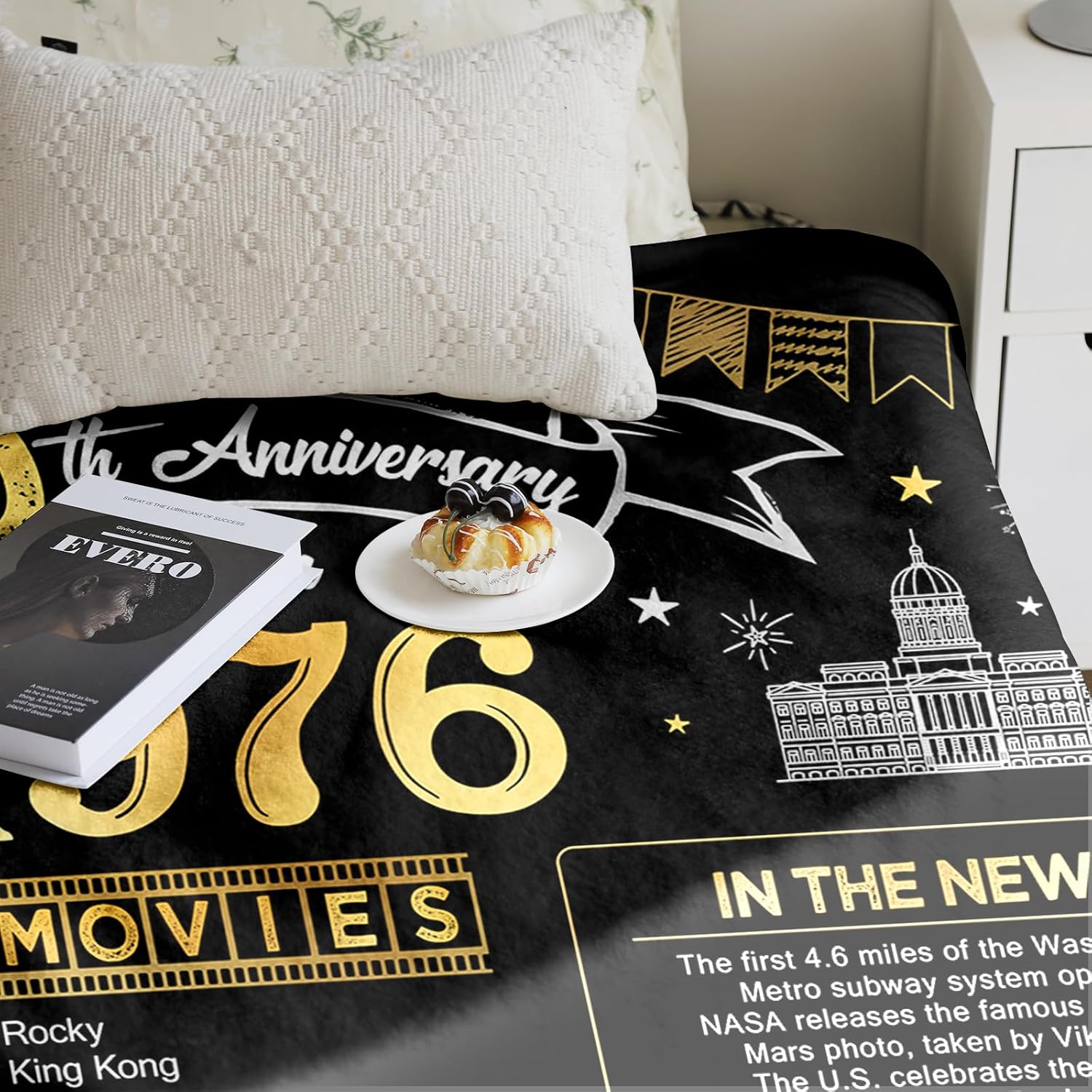 50th Anniversary Wedding Blanket Gifts Gift for 50th Wedding Anniversary Golden 50 Years of Marriage Gifts for Couple Wife Husband Dad Mom Parents Back in 1976 Blanket 60Lx50W - Image 4