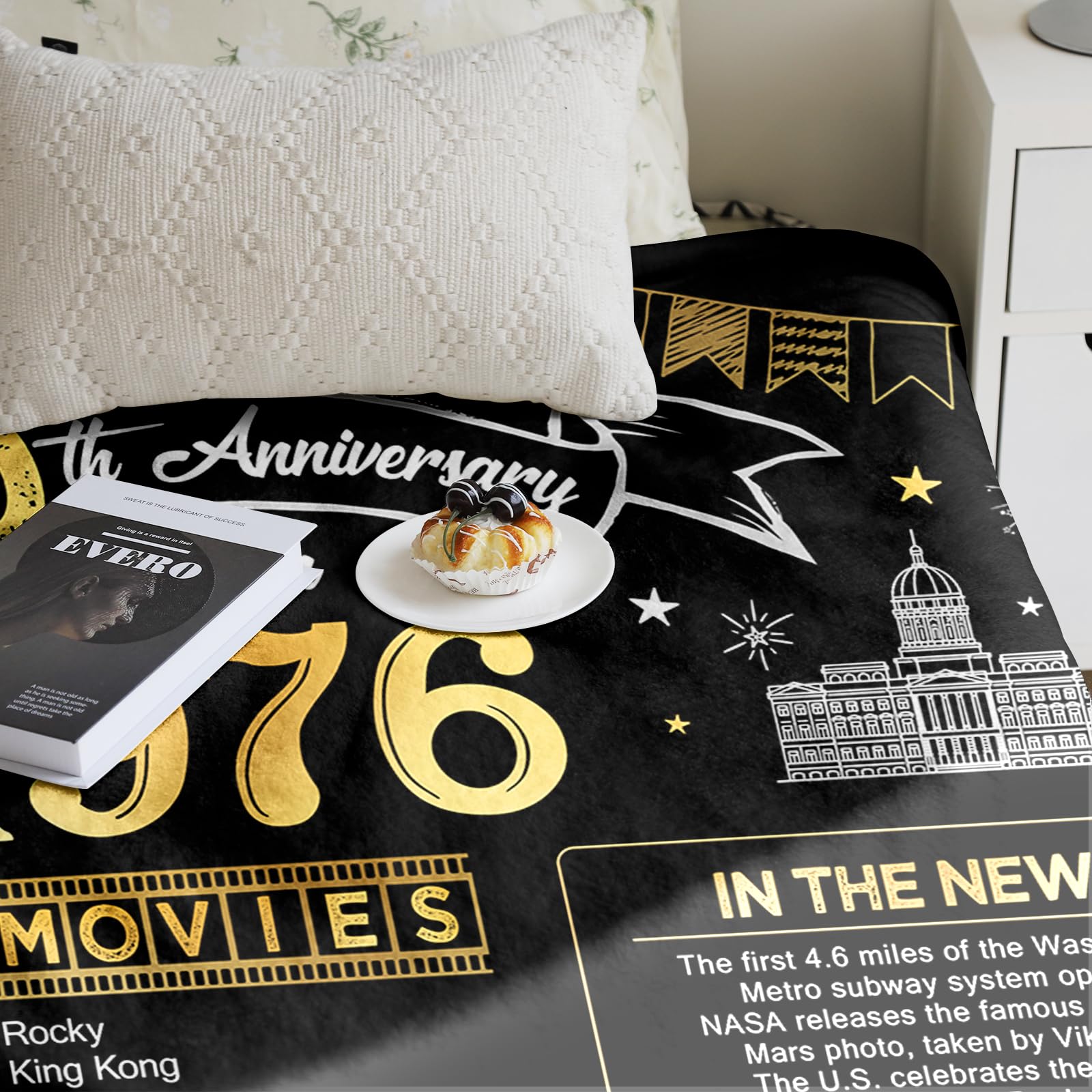 50th Anniversary Wedding Blanket Gifts Gift for 50th Wedding Anniversary Golden 50 Years of Marriage Gifts for Couple Wife Husband Dad Mom Parents Back in 1976 Blanket 60Lx50W