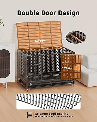 Miniatura 10 de Jaula de acero indestructible para perros de 48 pulgadas, resistente a prueba de escape, jaula de alta ansiedad para interiores de doble puerta