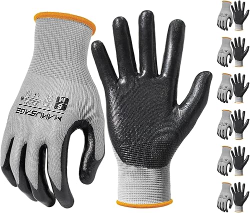Miniatura 1 de Guantes de trabajo de seguridad, guantes de trabajo de nitrilo para hombres y mujeres, guantes de trabajo con dedos para pantalla táctil, guantes de