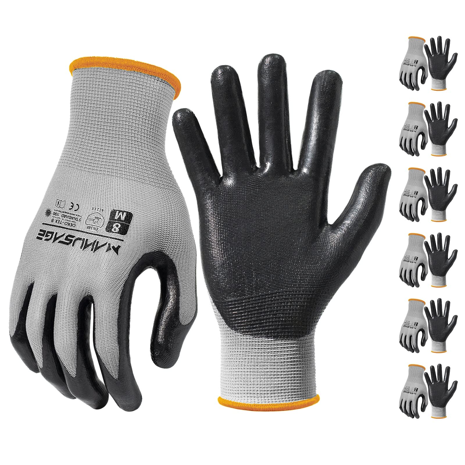 Manusage Nitril-Arbeitshandschuhe, 3D-Komfort-Stretch-Passform, leistungsstarker Griff, Touchscreen, strapazierfähiger Schaumstoff beschichtet, flexibel, leicht, maschinenwaschbar, Größe L, Grau, 6
