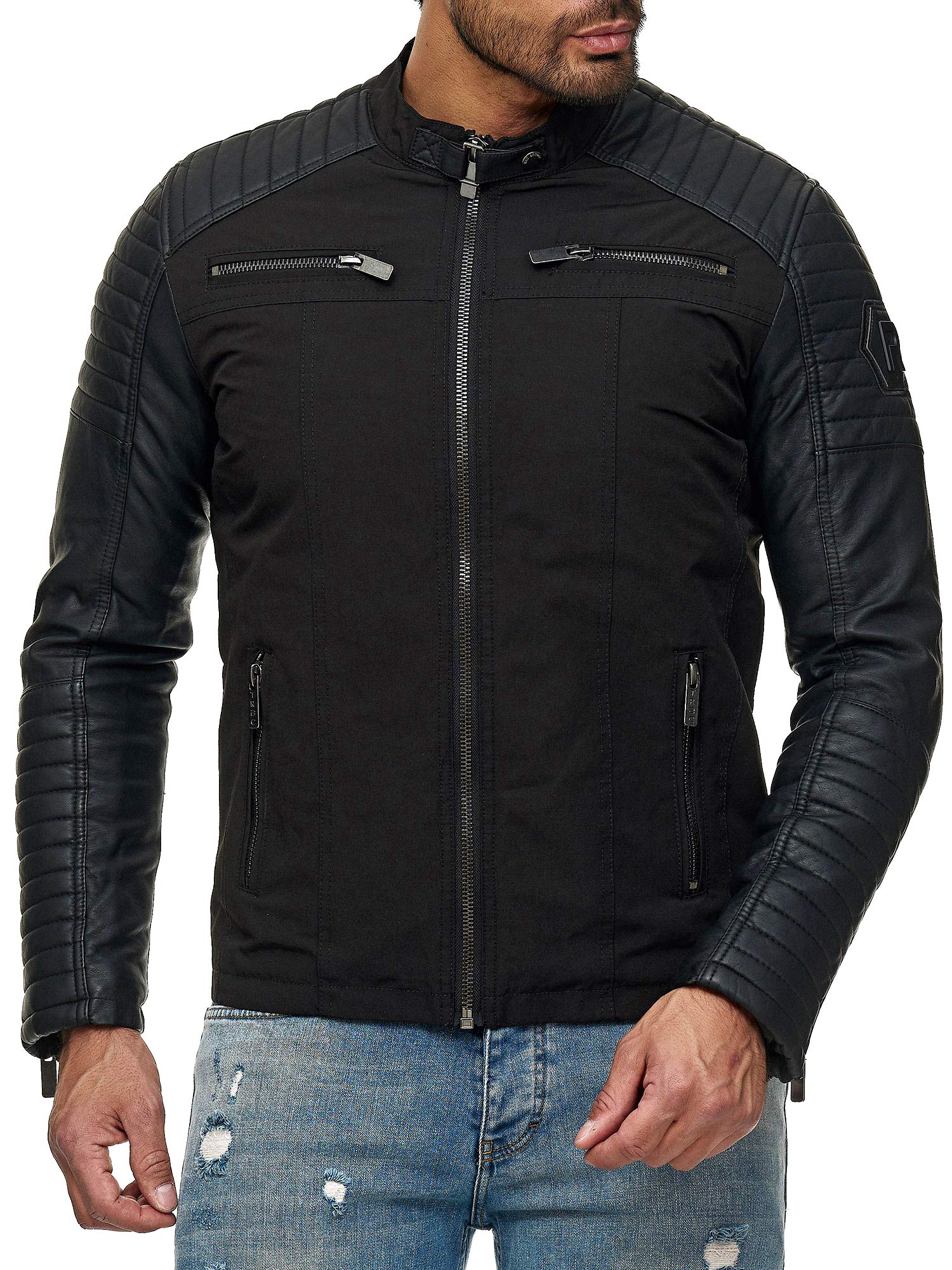 Red Bridge Chaqueta de Hombre Cazadora de Cuero sintético, Cazadora de Motocicleta de Cuero sintético Negro