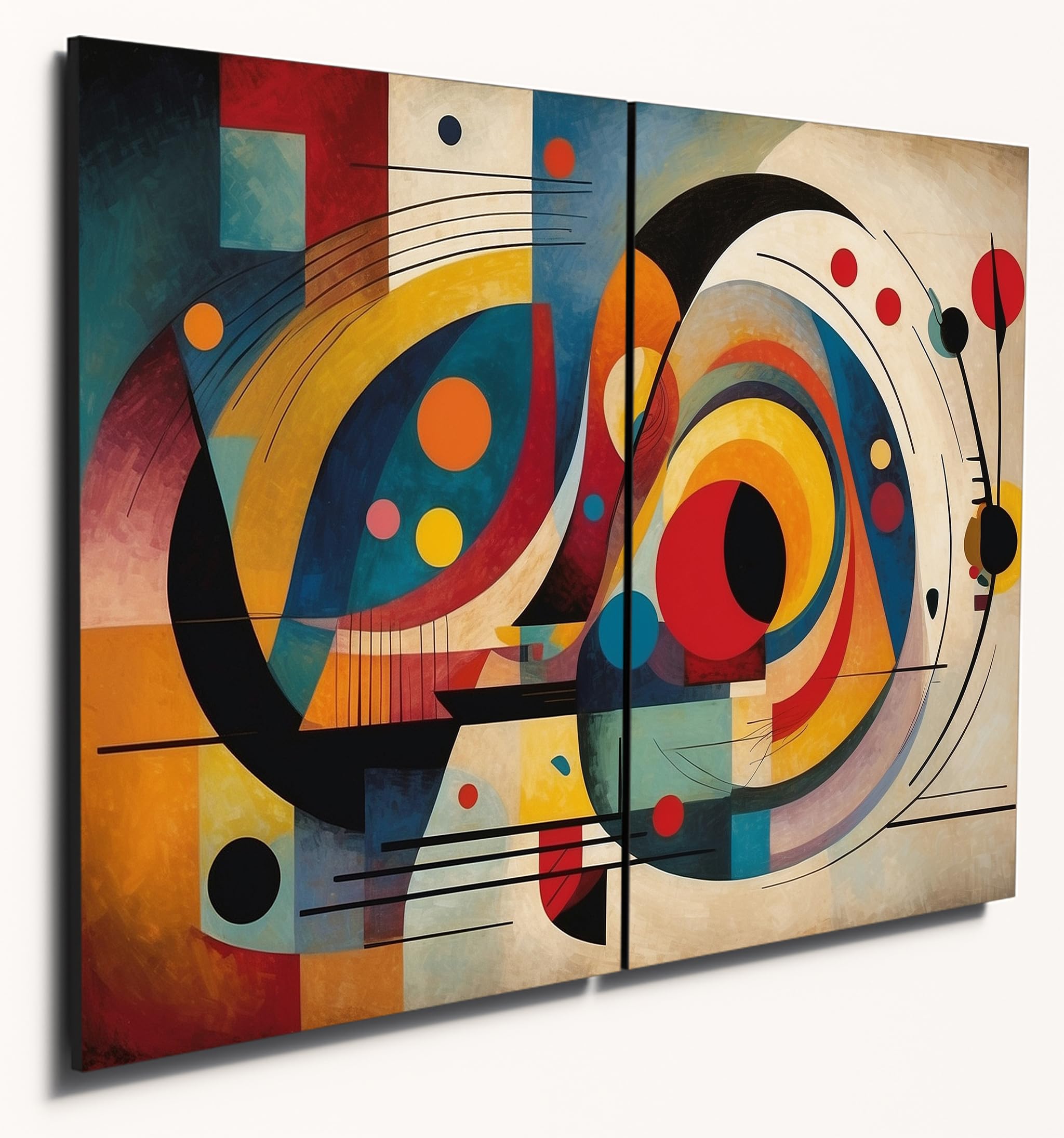 The Plum Penguin Design 4 Kandinsky Style Abstract Wooden Wall Art - A4 Dual Mdf Panels With Colourful Geometric Design Canvas Alternative 40 X 30Cm