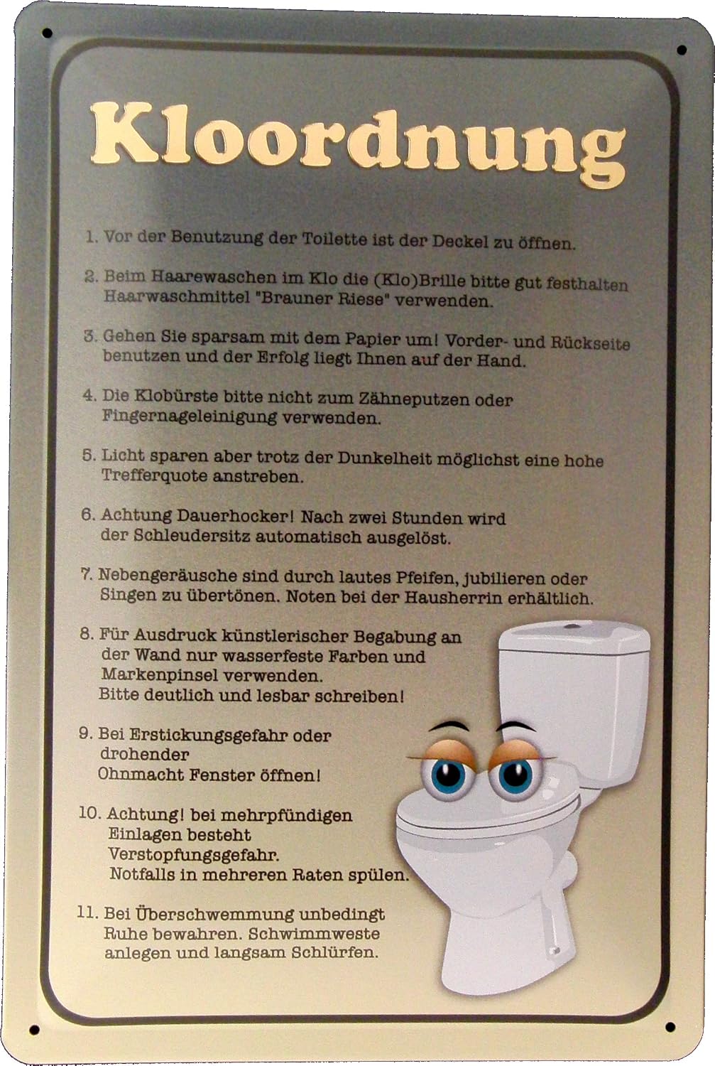 Tin Sign Blechschild 20x30 Klo Ordnung Toiletten Regeln WC Badezimmer