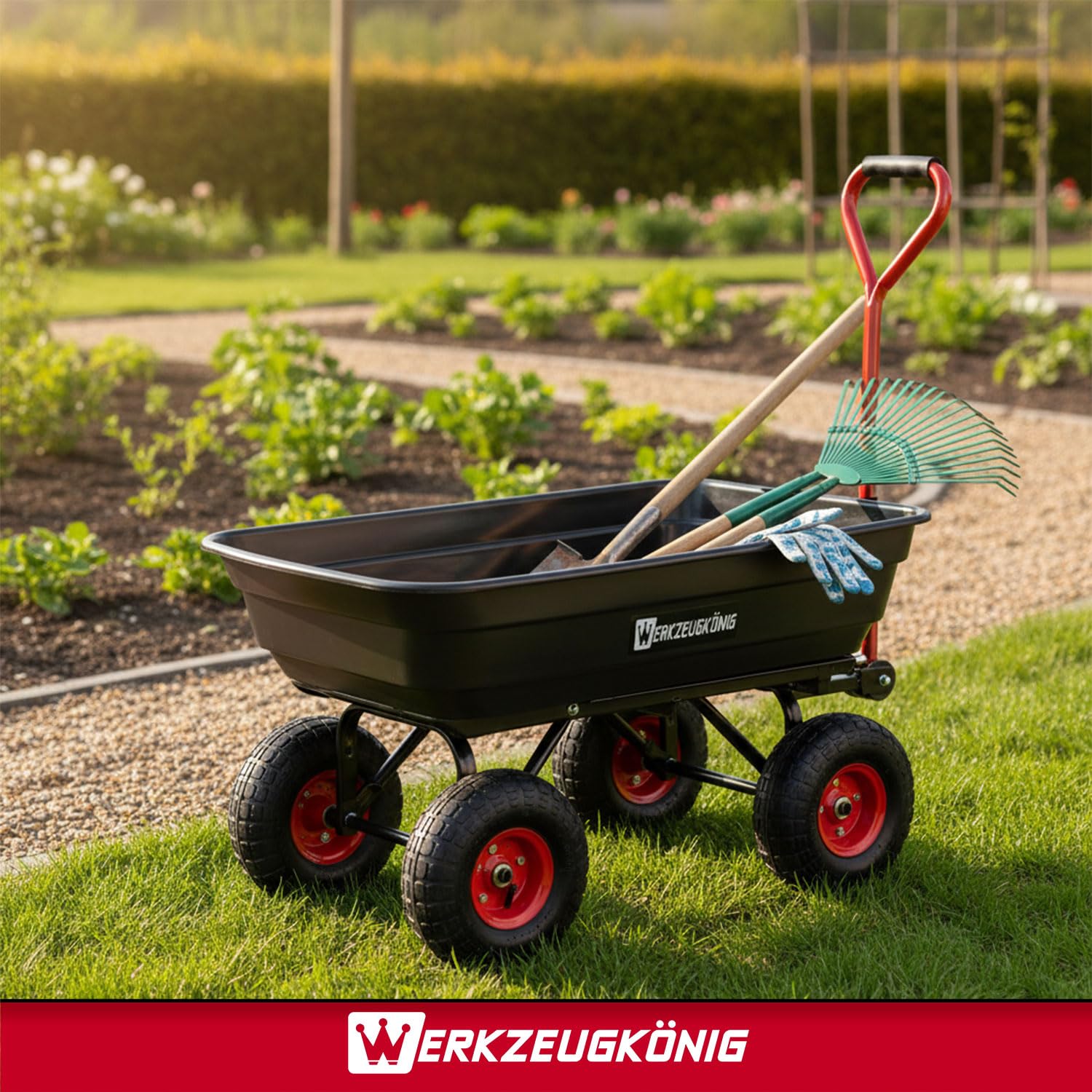 Gartenwagen WK-GW01, Transportwagen, Metall, Schwarz, 102x53x49 cm, 300 kg Tragkraft