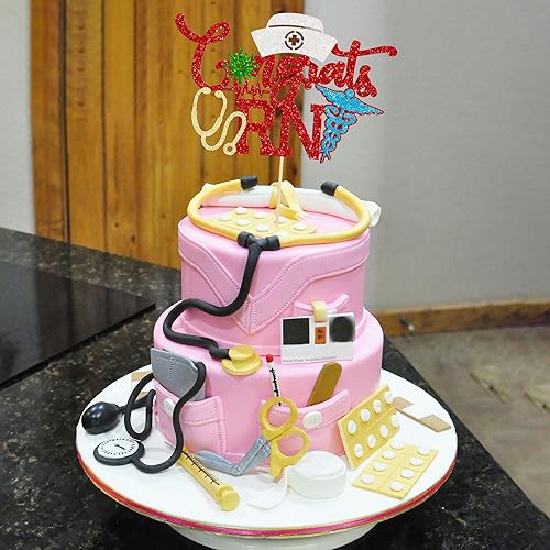Miniatura 7 de Gyufise 1 pieza de felicitaciones para tartas de enfermera, con purpurina para enfermera, tapa de felicitaciones 2023, decoración de pastel de