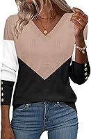 Zeagoo Women's V-Neck Lightweight Ribbed Knit Pullover Sweater Long Sleeve Button Cuff Blouse Tops