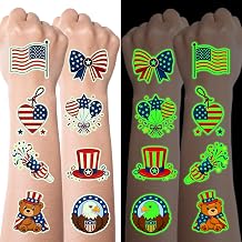 JCFIRE Luminous 4th of July Tattoos Glow in The Dark, Temporary Tattoos for Kids and Adults, 4th of July Accessories for Women Girls, Fourth of July Decorations Supplies