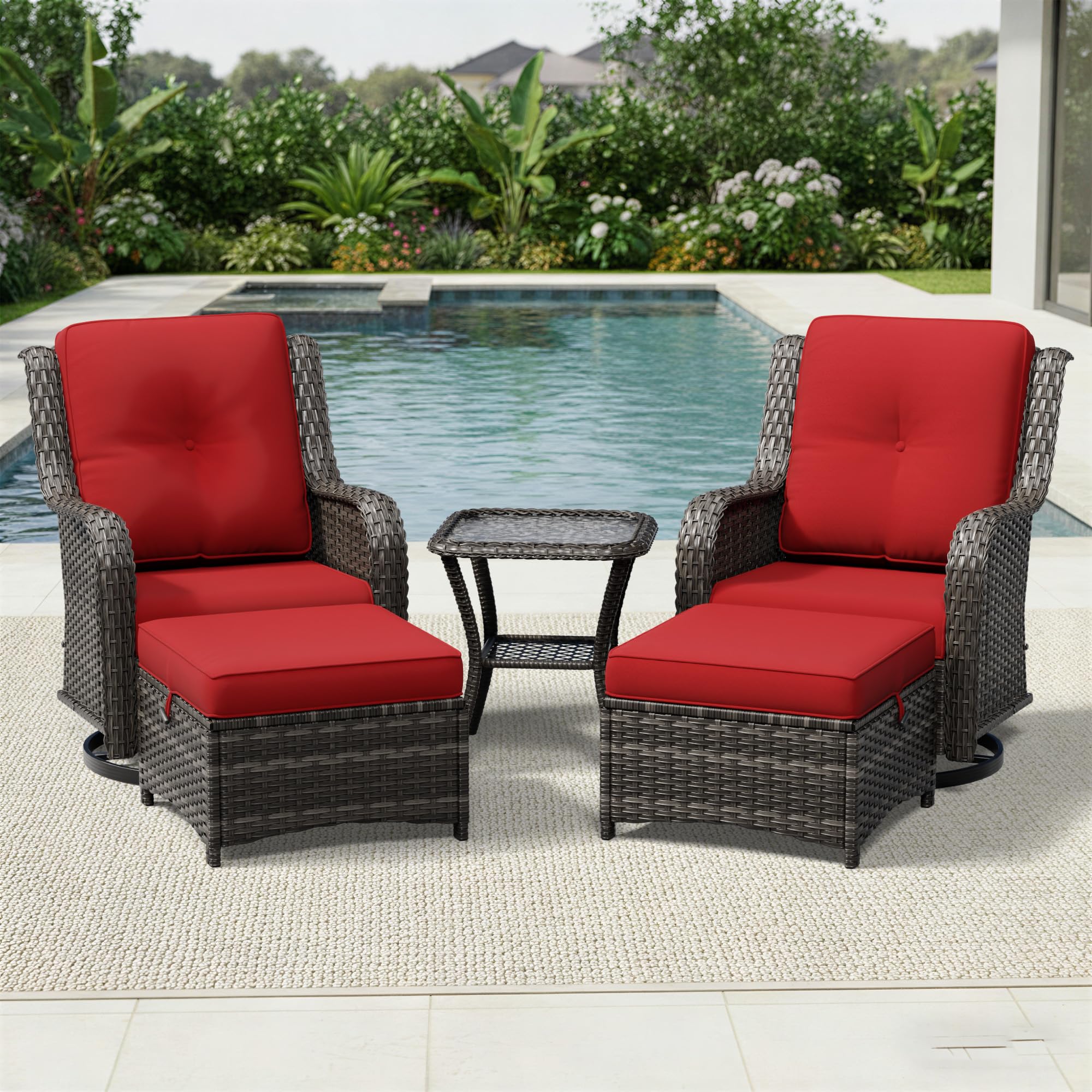 Joyside 5 Piece Wicker Patio Furniture Set, Outdoor Swivel Rocker Patio Chairs with High Back, Deep Seating, Wide Armrest, Thickened Cushions, Outdoor Furniture for Deck, Porch Use