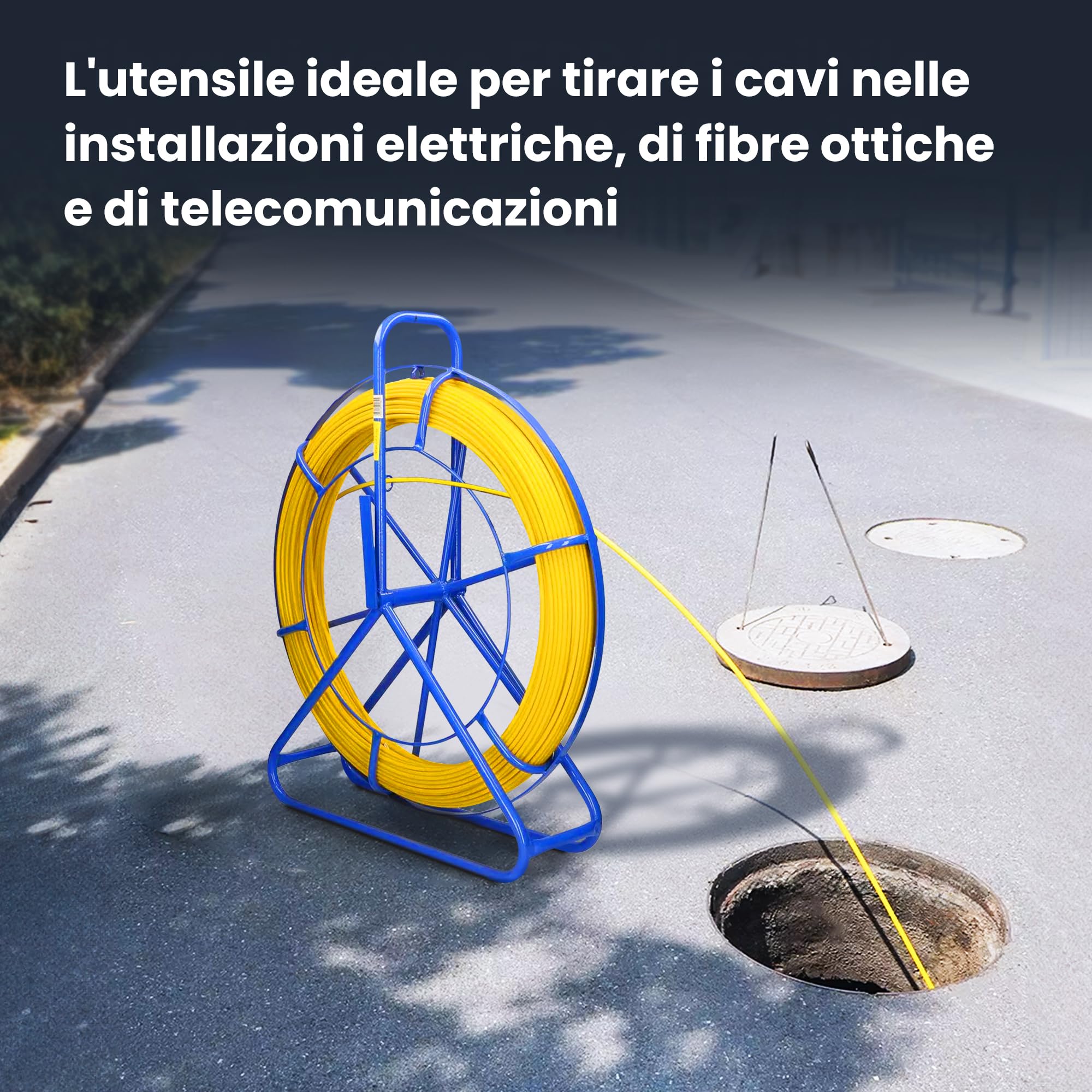 Extralink Asta in fibra di vetro FRP da 6mm di diametro 50m, tubo vuoto con supporto per rulli e freno, molla retrattile ad alta elasticità e resistenza, accessori in fibra di vetro per cavi per
