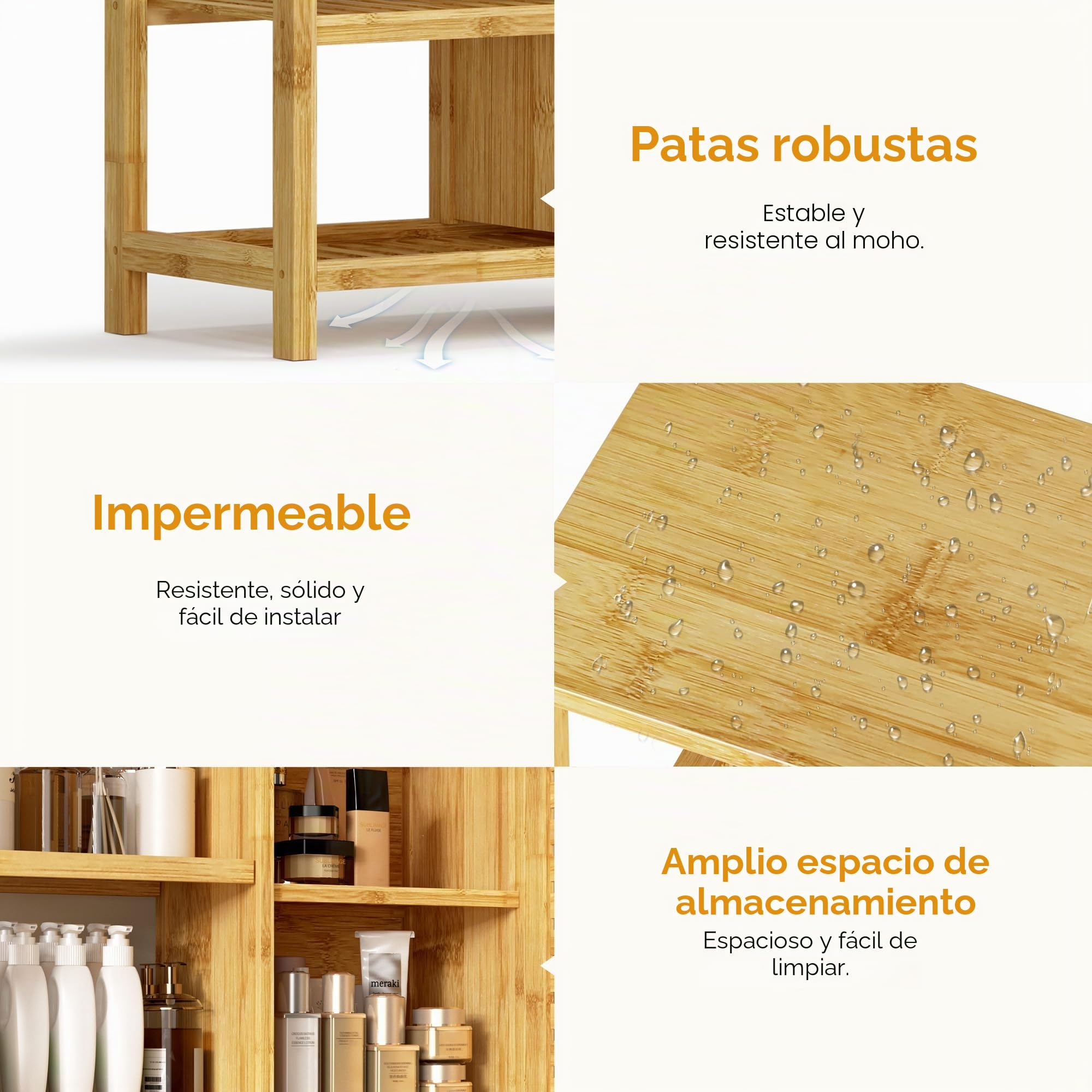 SogesPower Gabinete de Almacenamiento de Piso de baño con Puerta y estantes, Organizador de Almacenamiento Independiente con Puerta de Obturador, gabinete de bambú de 3 Niveles para Cocina, Sala